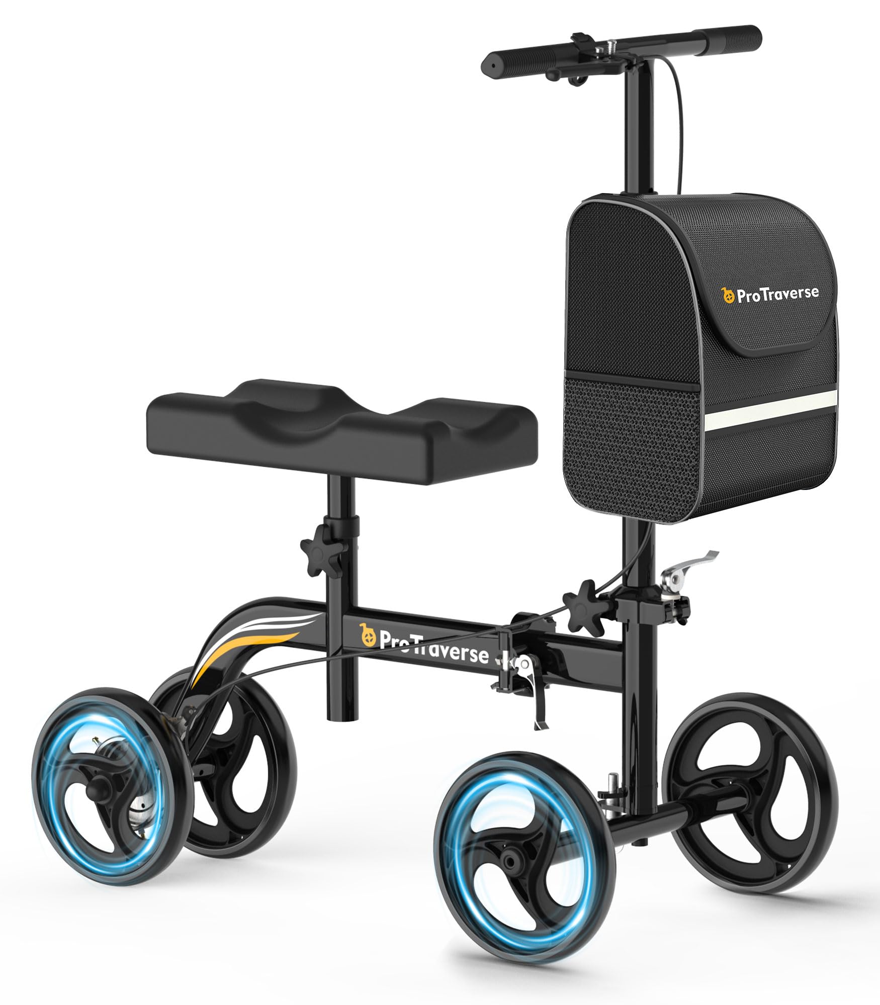 ProTraverse Knee Scooter for Adults, Foldable & Steerable Knee Walker with Comfort Knee Pad, Crutch Alternative for Adults,Medical Mobility Aid for Foot Surgery, Broken Foot & Ankle Injury,Black