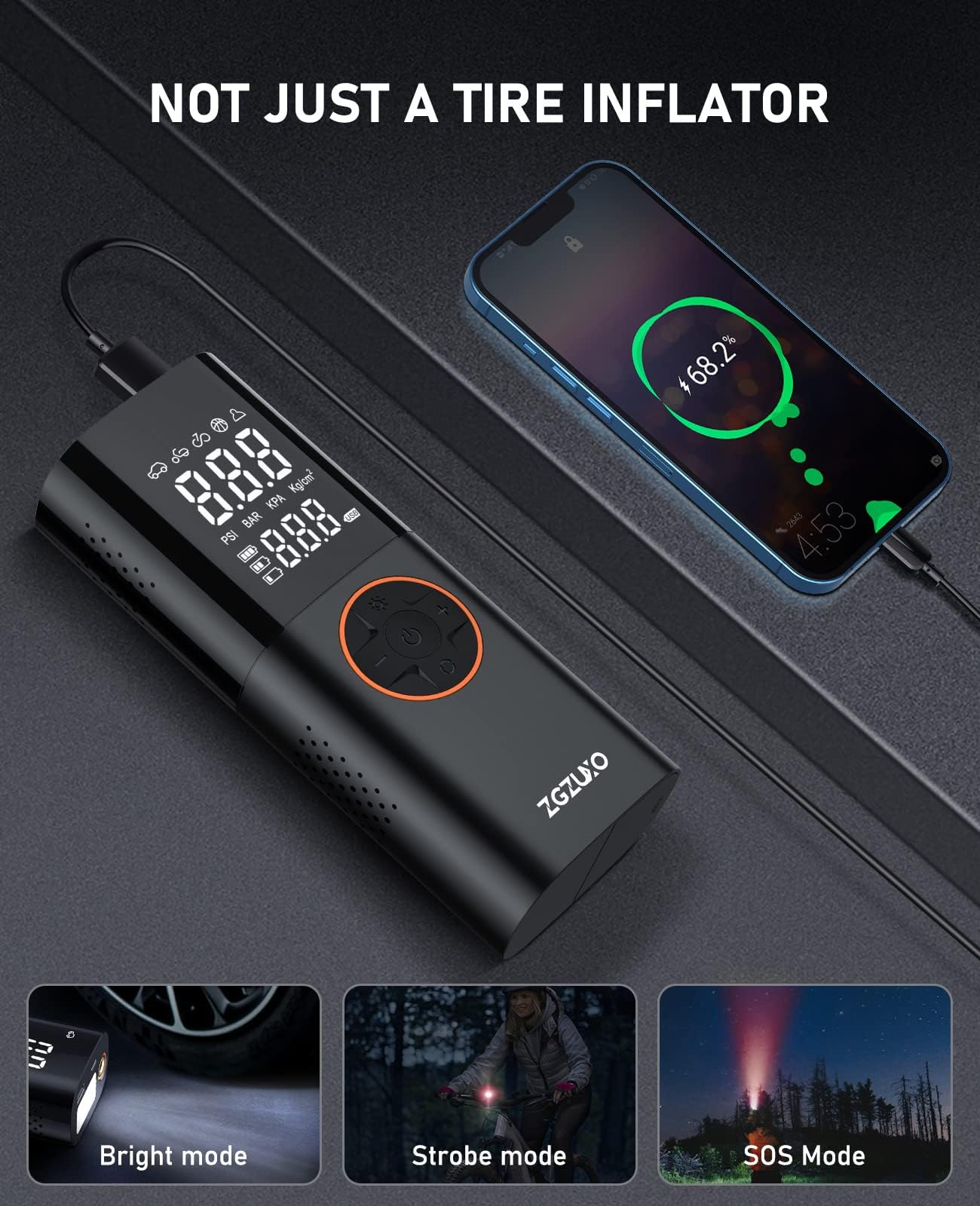 ZGZUXO Tire Inflator Portable Air Compressor for Car, 2X Fast Cordless Bike Tire Pump Battery & 12V DC Dual Power Motorcycle Air Pump 150PSI with Pressure Gauge, LED Light for Ball, Car Accessories