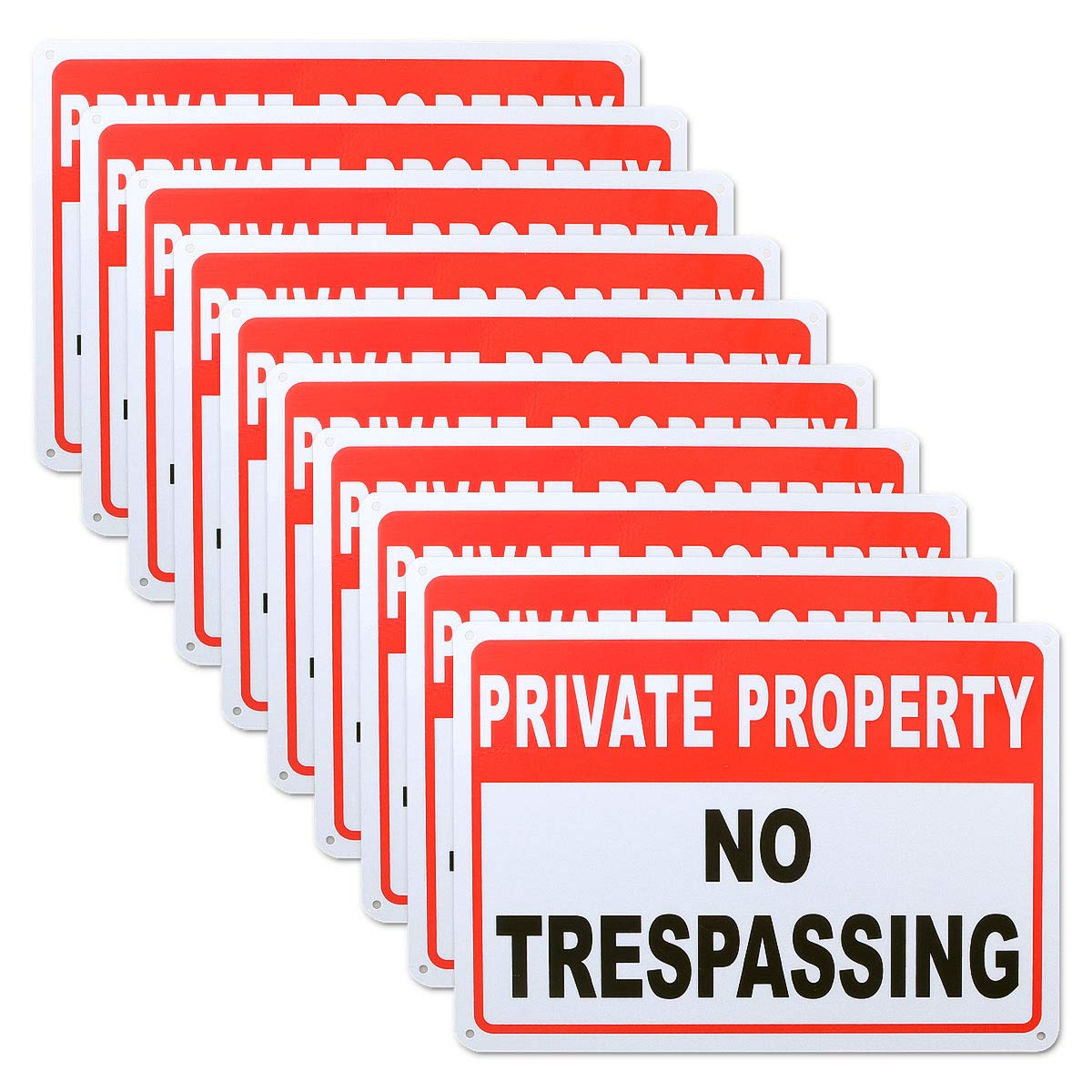 ABuff 10 Pack No Trespassing Signs Private Property Aluminum Warning Sign 10"x 7" .04" Outdoor Use for Home Yard Business Driveway Alert, Reflective, UV Protected & Waterproof