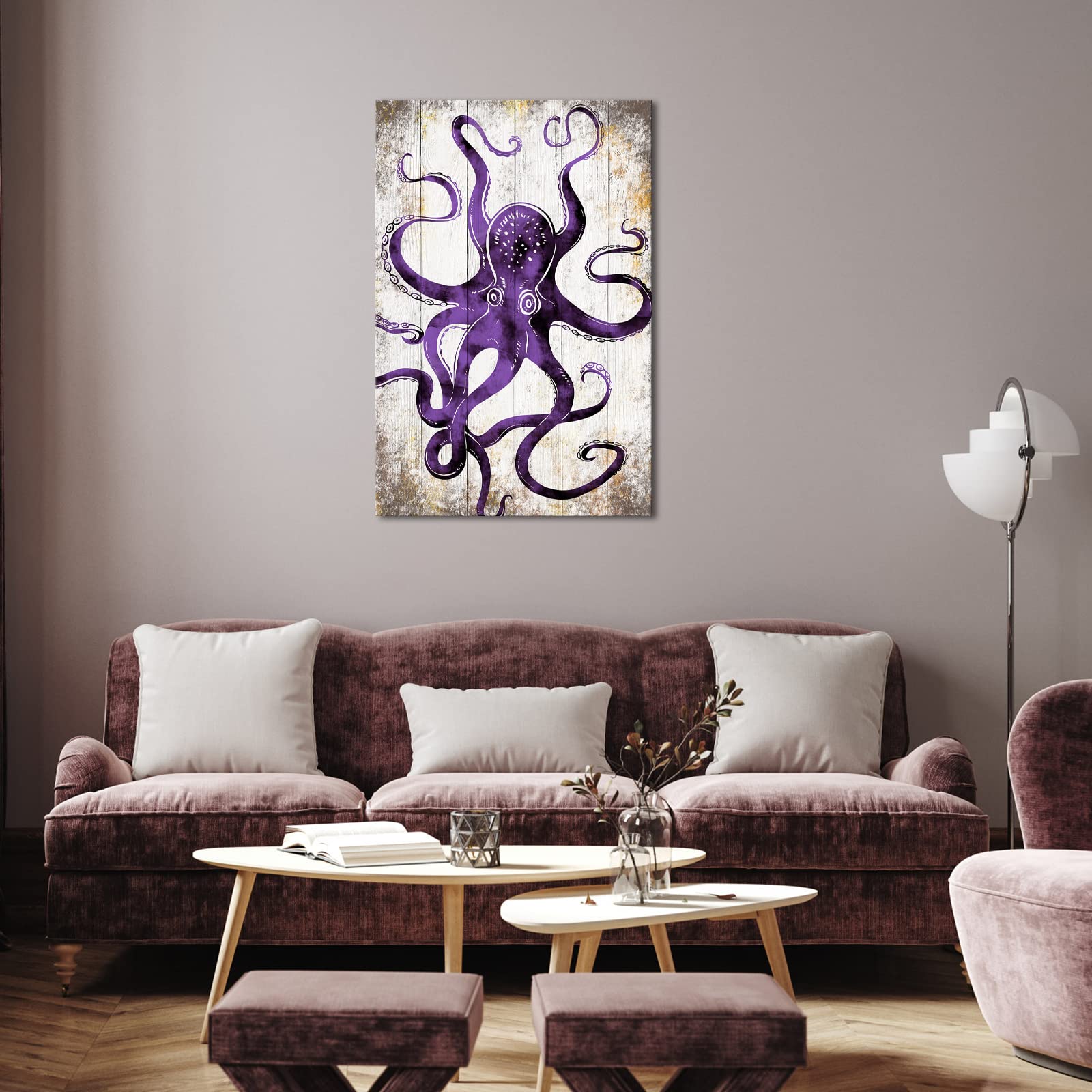 RyounoArt Octopus Canvas Wall Art Marine life Picture Ocean Painting Artwork Sea Animal Print for Living Room Kitchen Decor Framed Ready to Hang 24x36 Inch