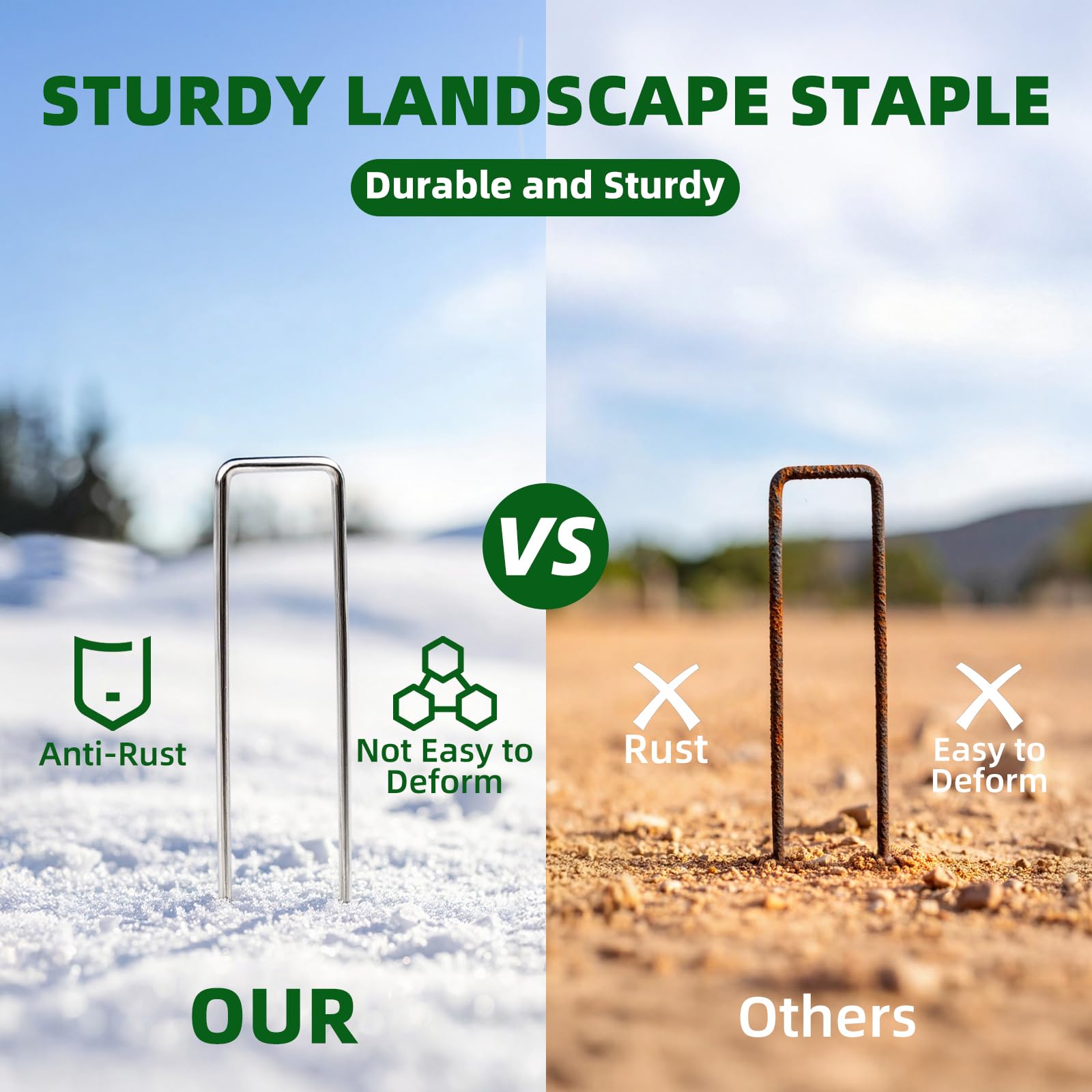 6 Inch Galvanized Landscape Staple, 11 Gauge Heavy Duty Garden Stakes for Barrier Fabric,Tent Stake,Plant Stakes Ground Anchors (25)