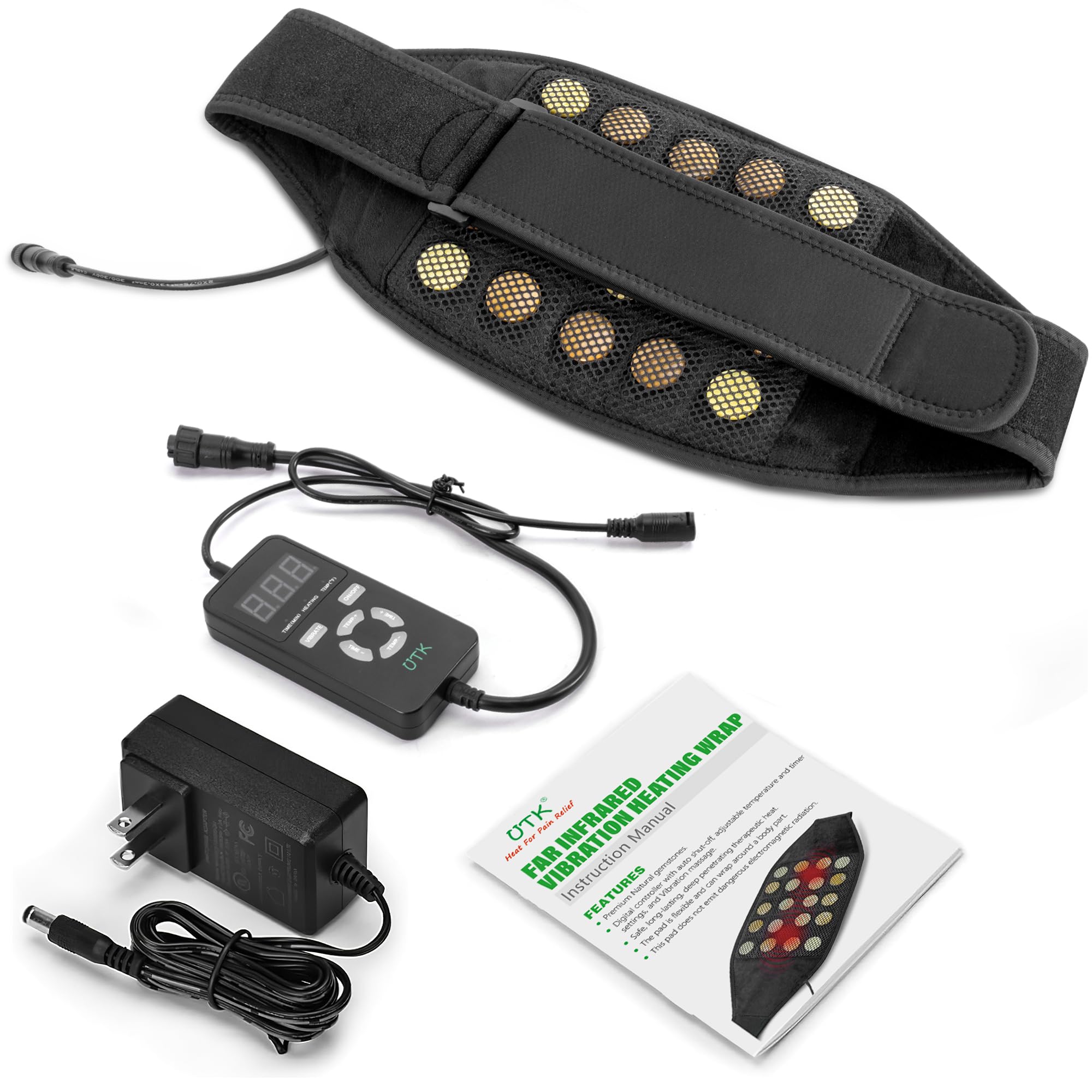 UTK Far Infrared Vibrating Heating Pad with Vibration Massage for Lower Back Pain. 3 Vibration Modes, Smart Controller, Hot Enough (103℉-159℉),Back Pain Relief,S-XXXXL