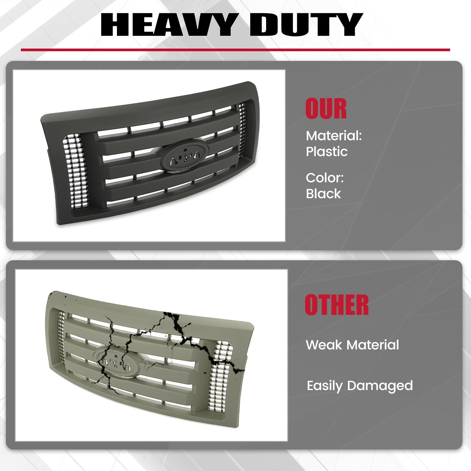 HECASA Front Grille Compatible with 2009-2014 Ford F150 XL Model Bumper Painted Black Shell and Insert Grille Assembly Guard Cover Replacement for 9L3Z8200A FO1200510