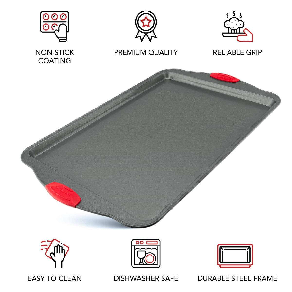 Premium Nonstick Baking Sheet Pans – Set of 3, Heavy-Gauge Carbon Steel, Warp, Dent, and Rust-Resistant – Gourmet Rimmed Half Cookie Sheet Trays, Non-Toxic for Exceptional Baking Performance