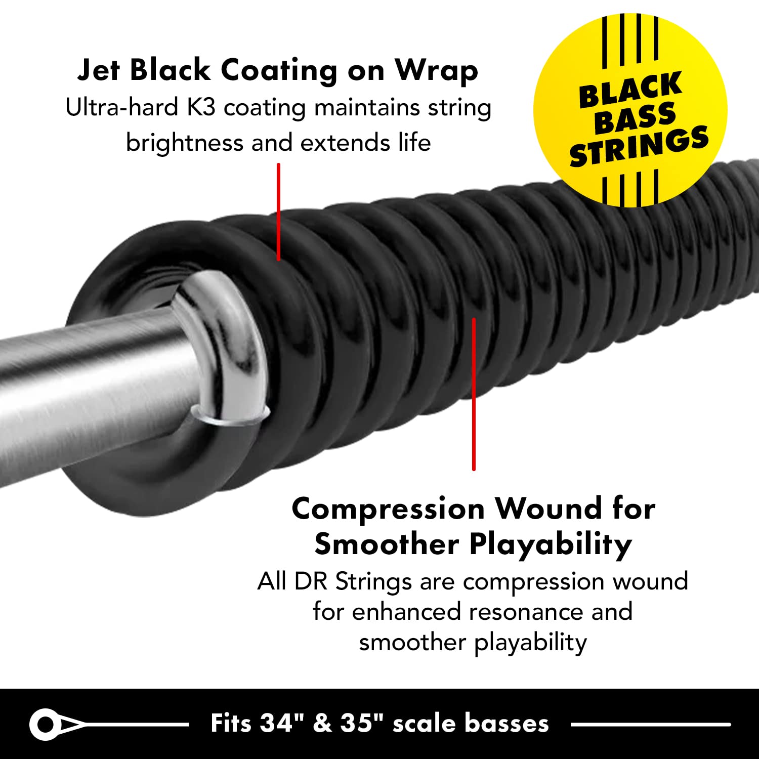 DR Strings Black Beauties-Black Coated Bass Guitar Strings 45-105 (BKB-45)