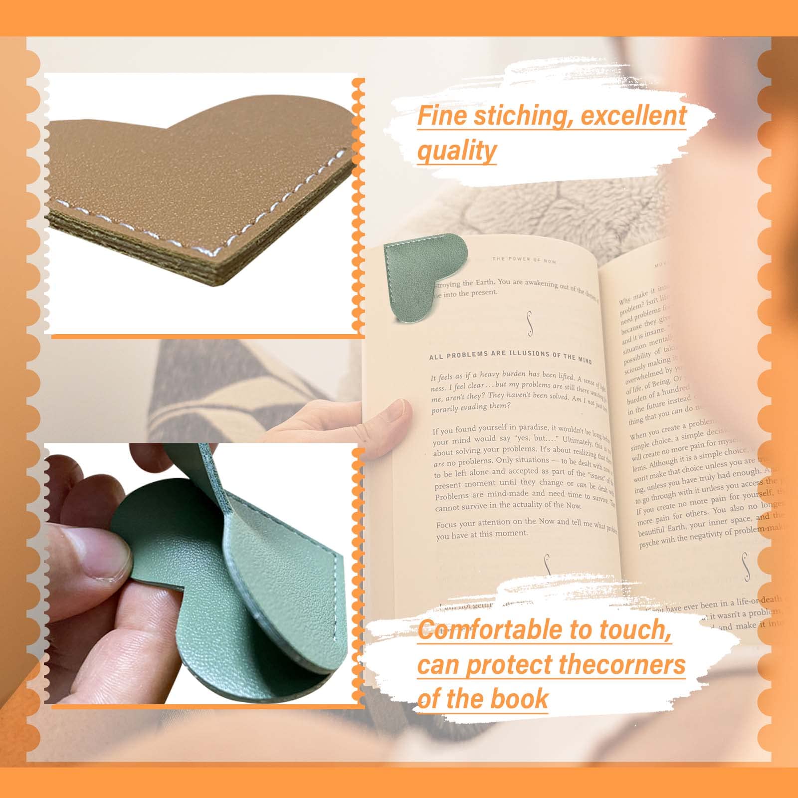 Leather Heart Bookmarks - Winjeto 6 Pieces Cute Corner Page Book Marks for Teachers Students Book Reading Lovers, for School Office Home Supplies (Heart(6pcs))