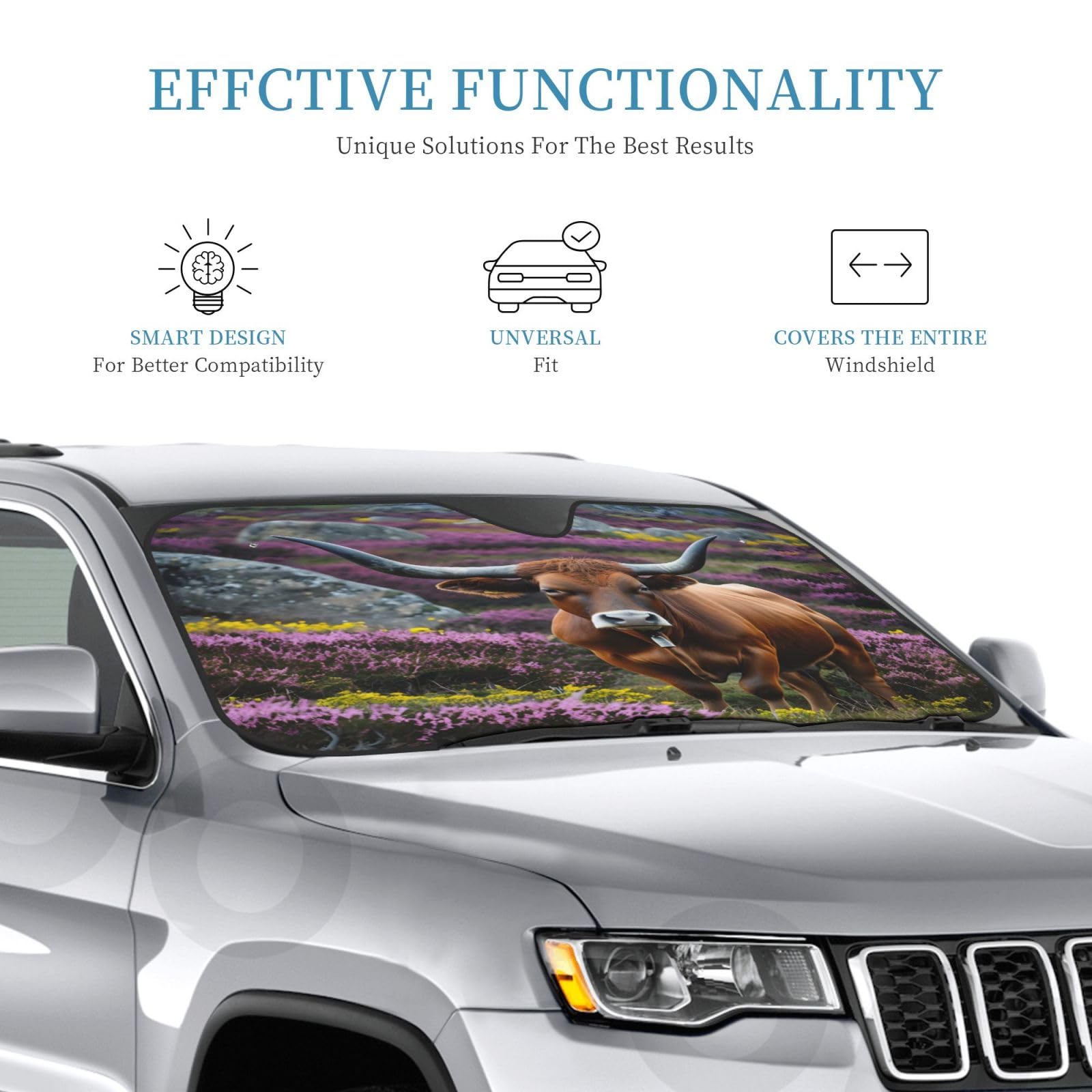 Brown Bullcar Windshield Sunshade - Reflective Fabric Blocks Sun, Foldable Sun Shield for Car, Universal Fit30*55 Inch
