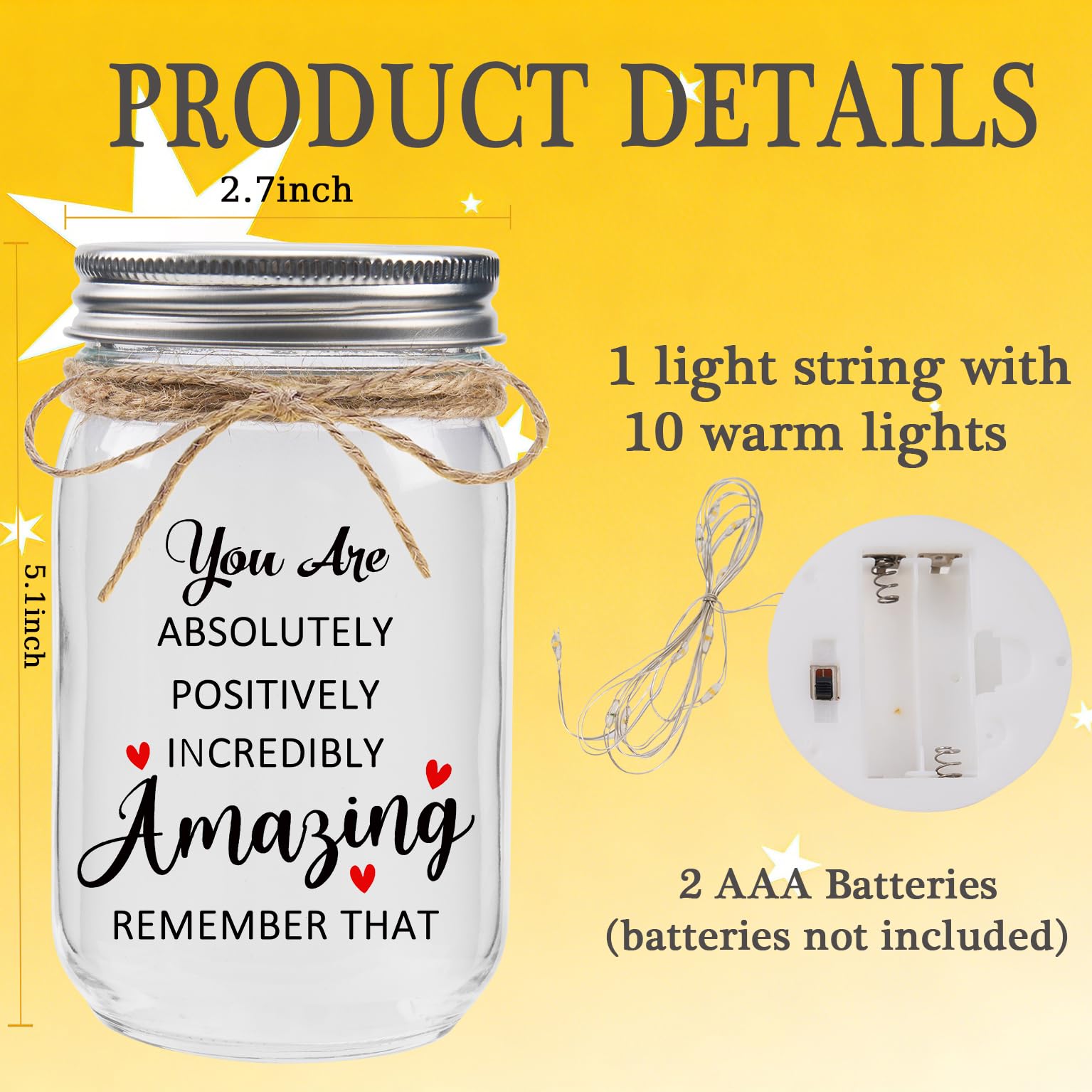 Spegiffu Thank You Gifts for Women Mason Jar - You Are Amazing Gifts for Women Best Friend Birthday Christmas Mother's Day Coworker Leaving Boss Lady Teacher Retirement Gift for Woman Appreciation