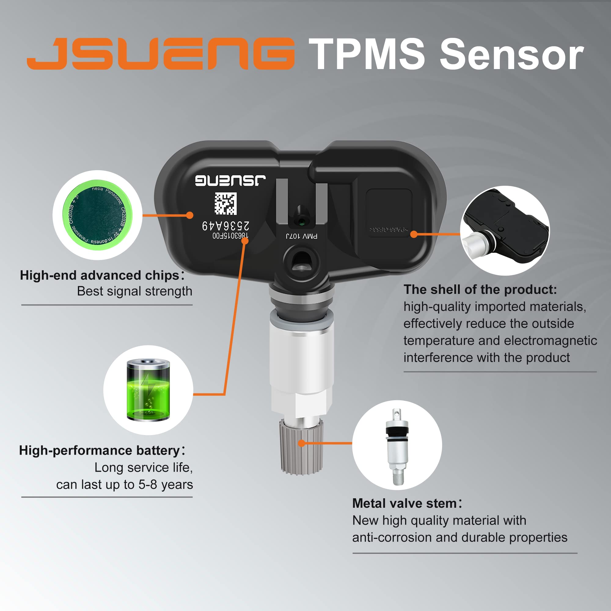 Jsueng TPMS Sensor fit Toyota Scion Pontiac Lexus, Camry Rav4 Highlander Yaris Corolla, 315MHz Tire Pressure Monitoring System Sensors Replaces#42607-33021 PMV-107J 42607-33011 42607-06011 (4 Pack)