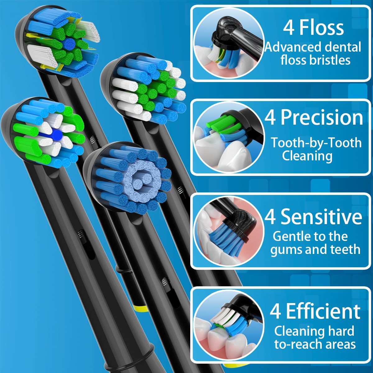Rupsodal Replacement Heads Compatible with Oral B Braun, 16 Pcs Professional Electric Toothbrush Heads, Replacement Brush Heads Compatible with Pro 1000/1500/7500/3000/7000/8000/500, Black