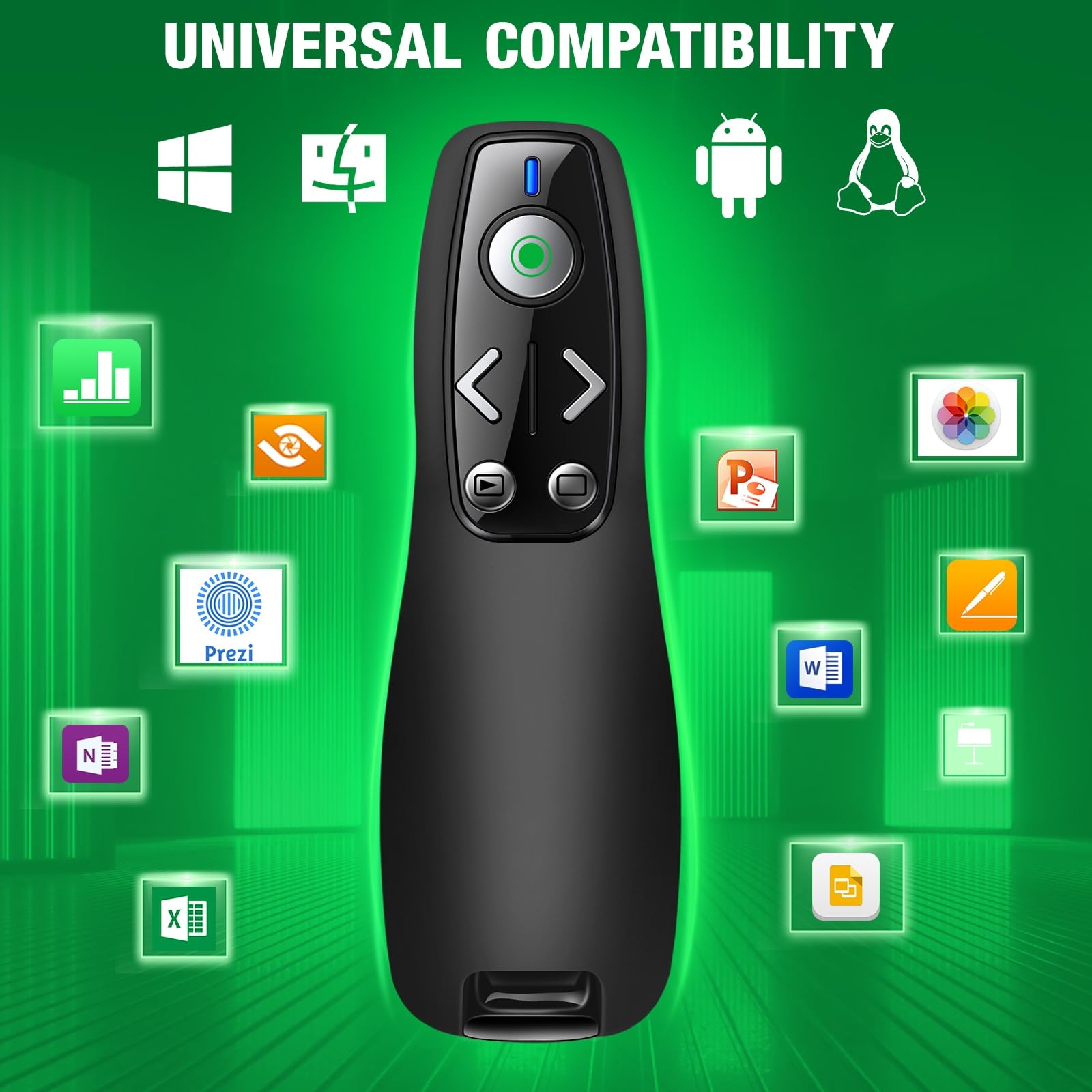 3-in-1 USB Type C Presentation Clicker Wireless Presenter Remote with Green Light for PowerPoint, Powerpoint Clicker with Volume Control PowerPoint Slide Advancer for Mac, Computer, Laptop