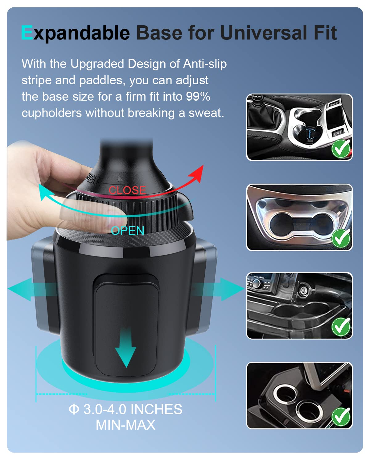 OQTIQ for MagSafe Cup Holder Wireless Car Charger Mount Magnetic Phone Charger Mount Heat-Dissipating System Fast Charging Phone Holder for iPhone 16 15 14 13 12 Pro Max Plus Mini with QC 3.0 Adapter