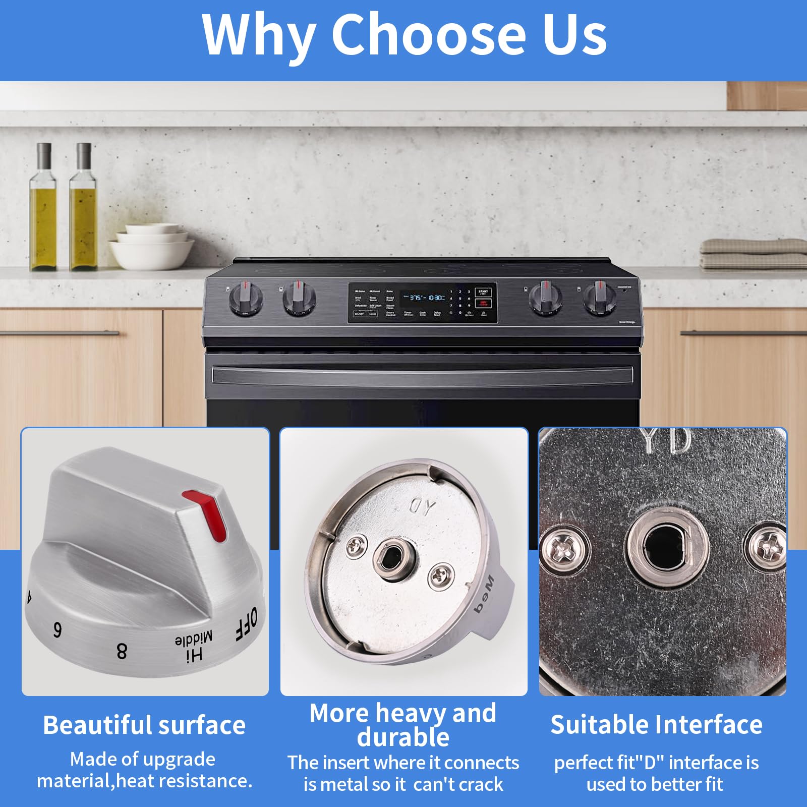 DG94-03500A/Z 4Pcs DG94-03500V DG94-03500W Compatible Replacement Knob for Samsung Electric Stove Models NE63T8111SS/AA NE63T8311SS/AA NE63T8751SS/AA NE63T8711SS/AA