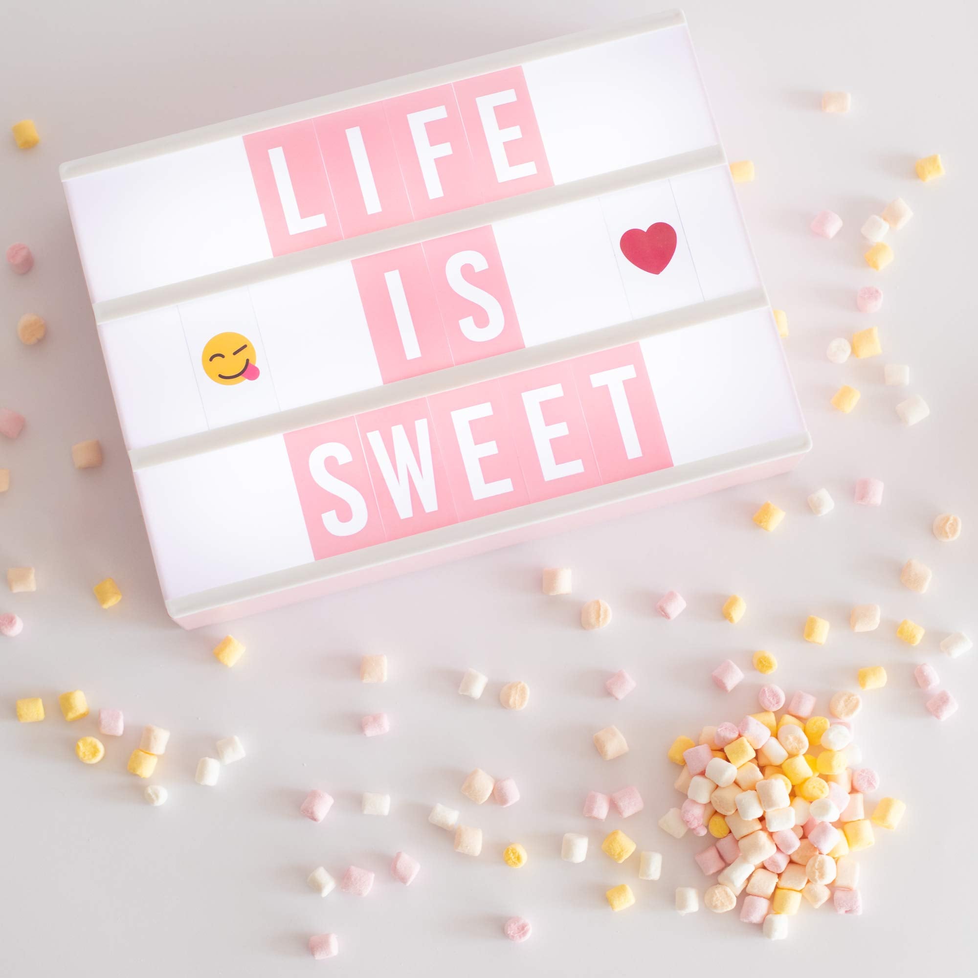 Pink Cinema Light Box with 400 Letters & Emojis & 2 Markers - BONNYCO | Led Light Box Home Office & Room Decor | Light Up Sign Letters Board Gifts for Women & Girls Christmas & Birthdays | Pink Decor