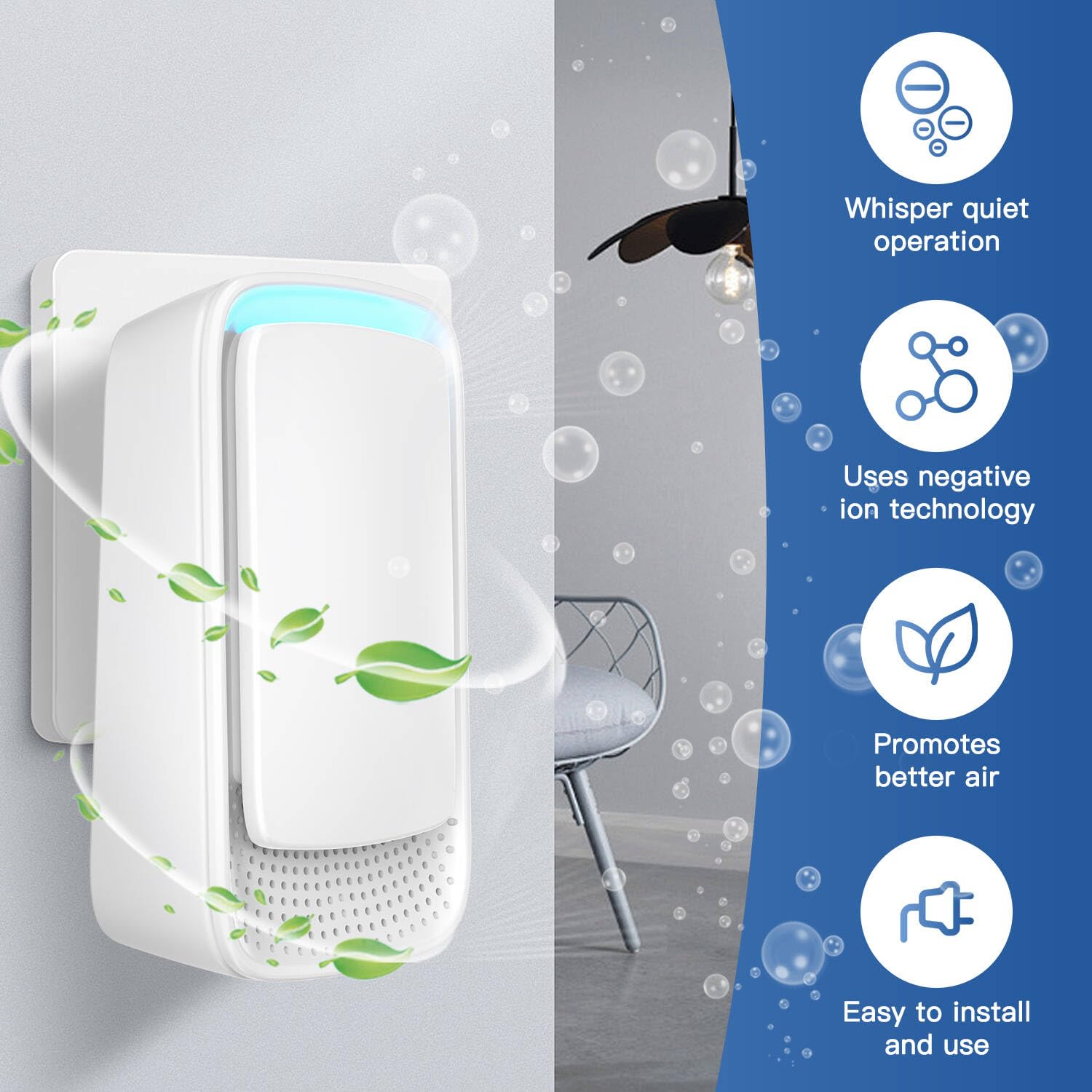 Plug In Air Ionizers - Negative Ion Technology Air Purifier - Quiet Operation Air Freshener for Home, Bedroom, Office, Garage Room - Portable Air Purifiers Odor,Pets Smell - Air Cleaner White (4 Pack)