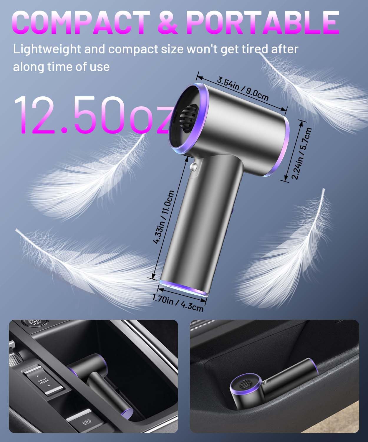 PHIXBEAR Upgrade 4in1 Greenlight Dust Detection Technology Cordless Car Vacuum Cleaner, High Power 15000PA Handheld Vacuum Portable with LED Display, Multi-Nozzles for Car, Home,Office,Camping