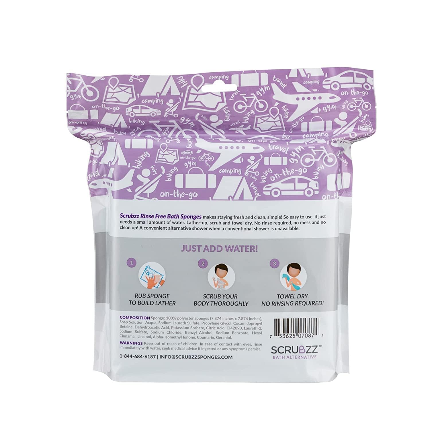 Scrubzz Disposable No Rinse Bathing Wipes - All-in-1 Single Use Shower Wipes, Simply Dampen, Lather, and Dry Without Shampoo or Rinsing (Lavender, 8-Pack)