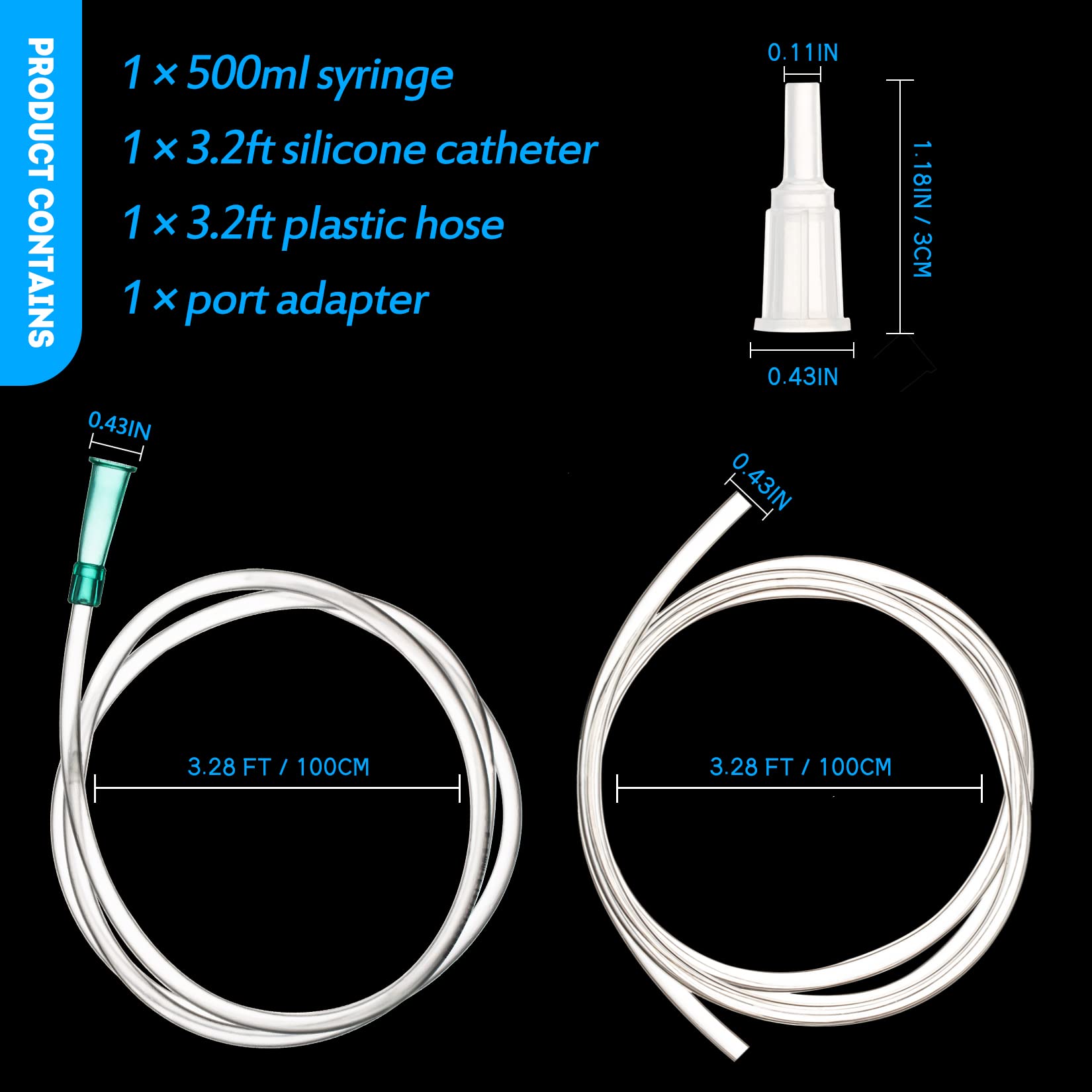 SHAOTONG 500ml Syringe with 2Pcs 40 Inch Tube and Tip Adapter, for Feeding Pets, Liquid Refilling, Drawing Oil Fluid