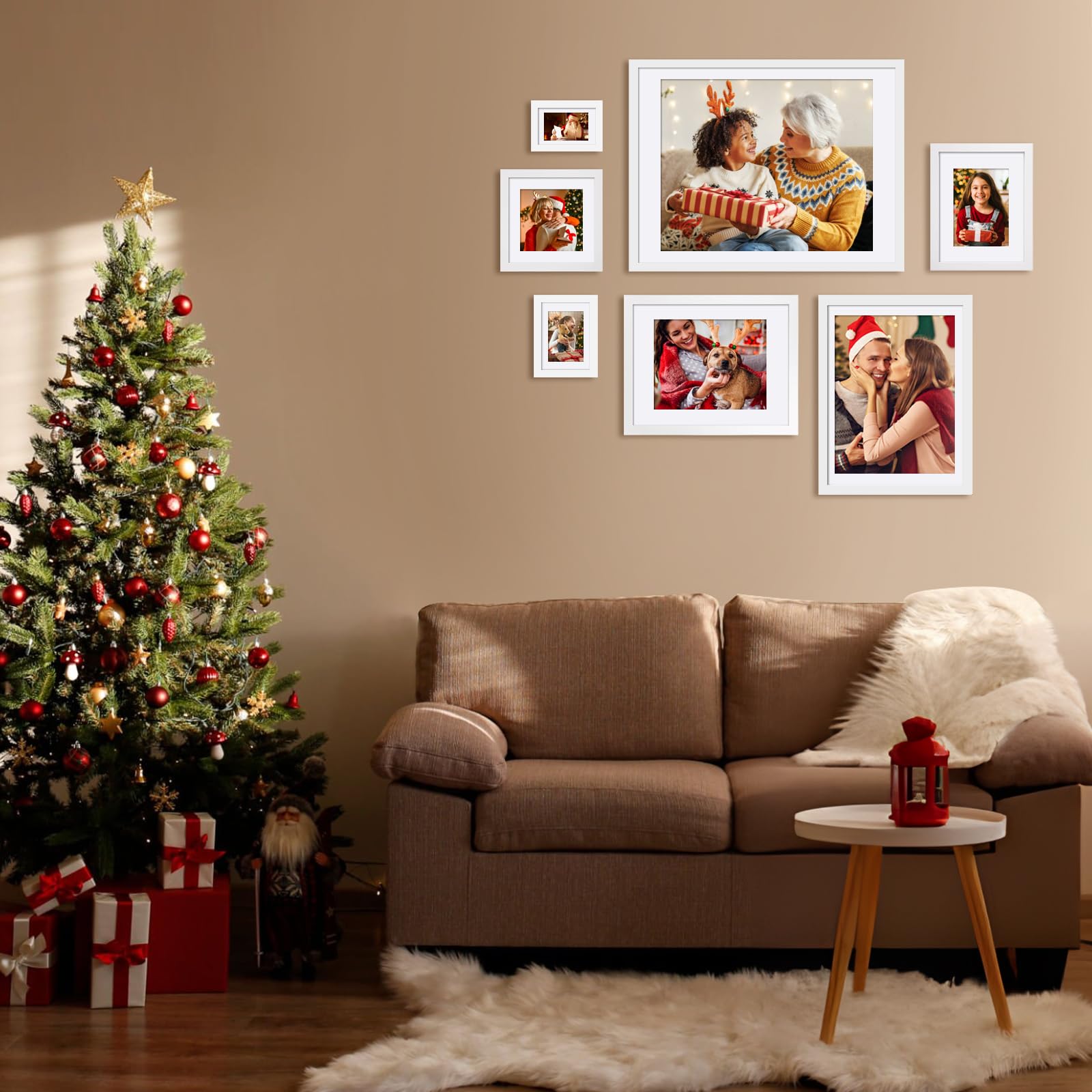 Egofine 8x10 Picture Frames Set of 4, Made of Solid Wood Covered by Plexiglass 4x6 and 5x7 with Mat or 8x10' without Mat, for Table Top Display and Wall Mounting Photo Frame White