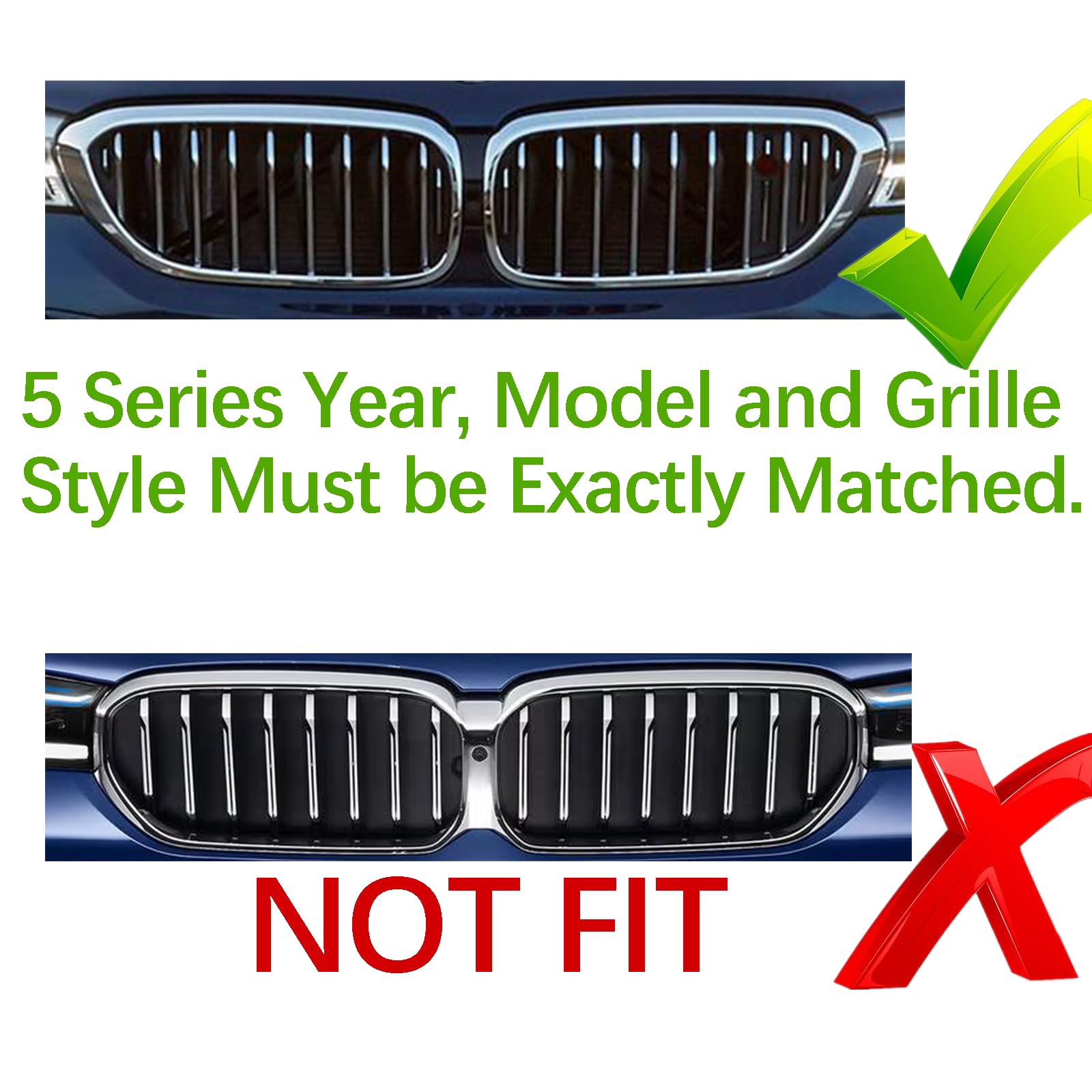 VaisbyTown Automotive Grille Inserts for BMW 5 Series Sedan G30 G31 G38 2017-2020 520i 530i 540i 550i 9 Beam,Front Grill Accessories M Color