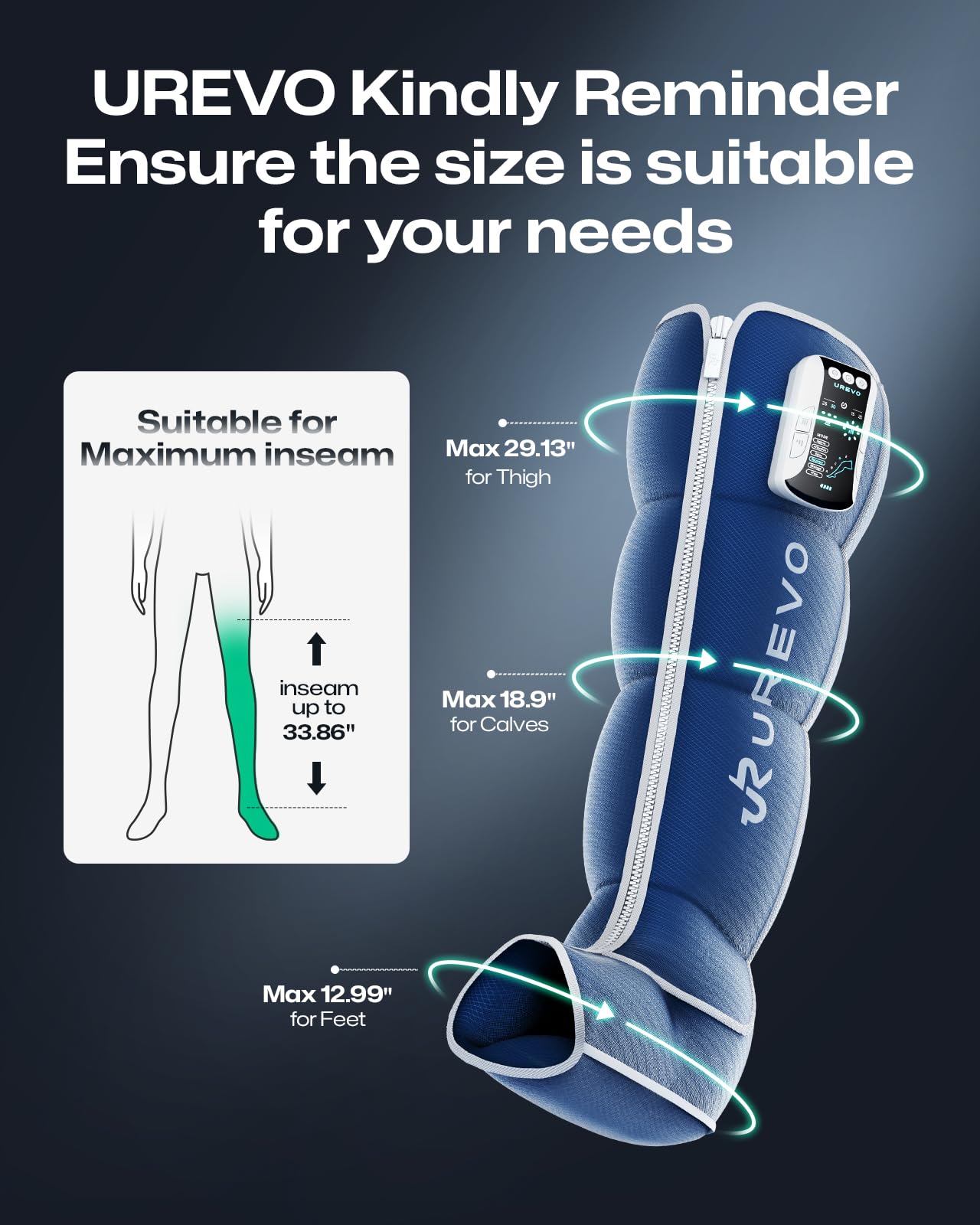 UREVO Smart Leg Recovery PT Pro, AI-Powered Tech Rechargeable Air Compression Massager Boots for Circulation, Smart Pain Senser and Foot Muscle Recovery to Athletes After Summer Sports, Blue