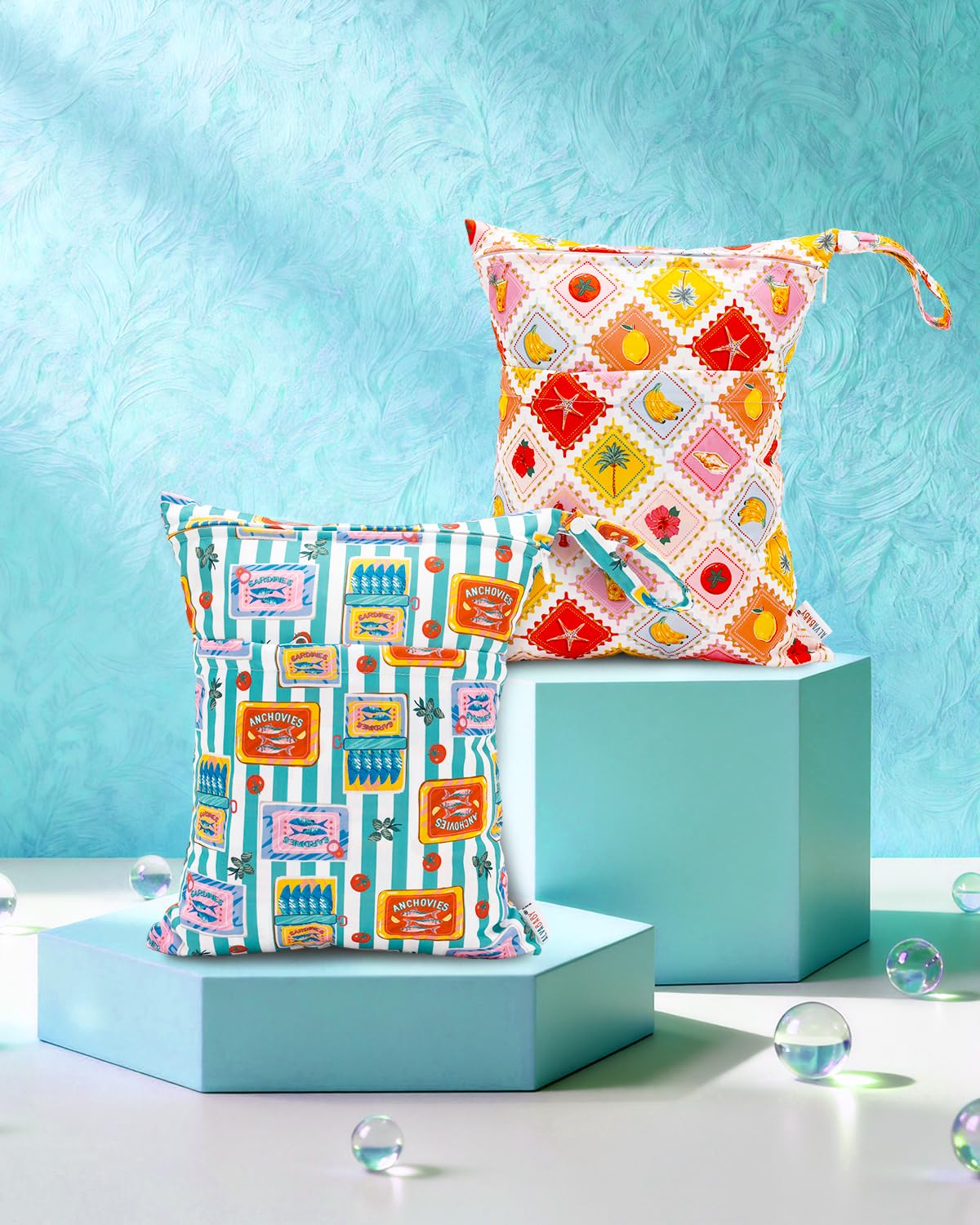 ALVA ALVABABY 2pcs Cloth Diaper Wet Dry Bags Waterproof Reusable with Two Zippered Pockets Travel Beach Pool Daycare Soiled Baby Items Yoga Gym Bag for Swimsuits or Wet Clothes 2LM22