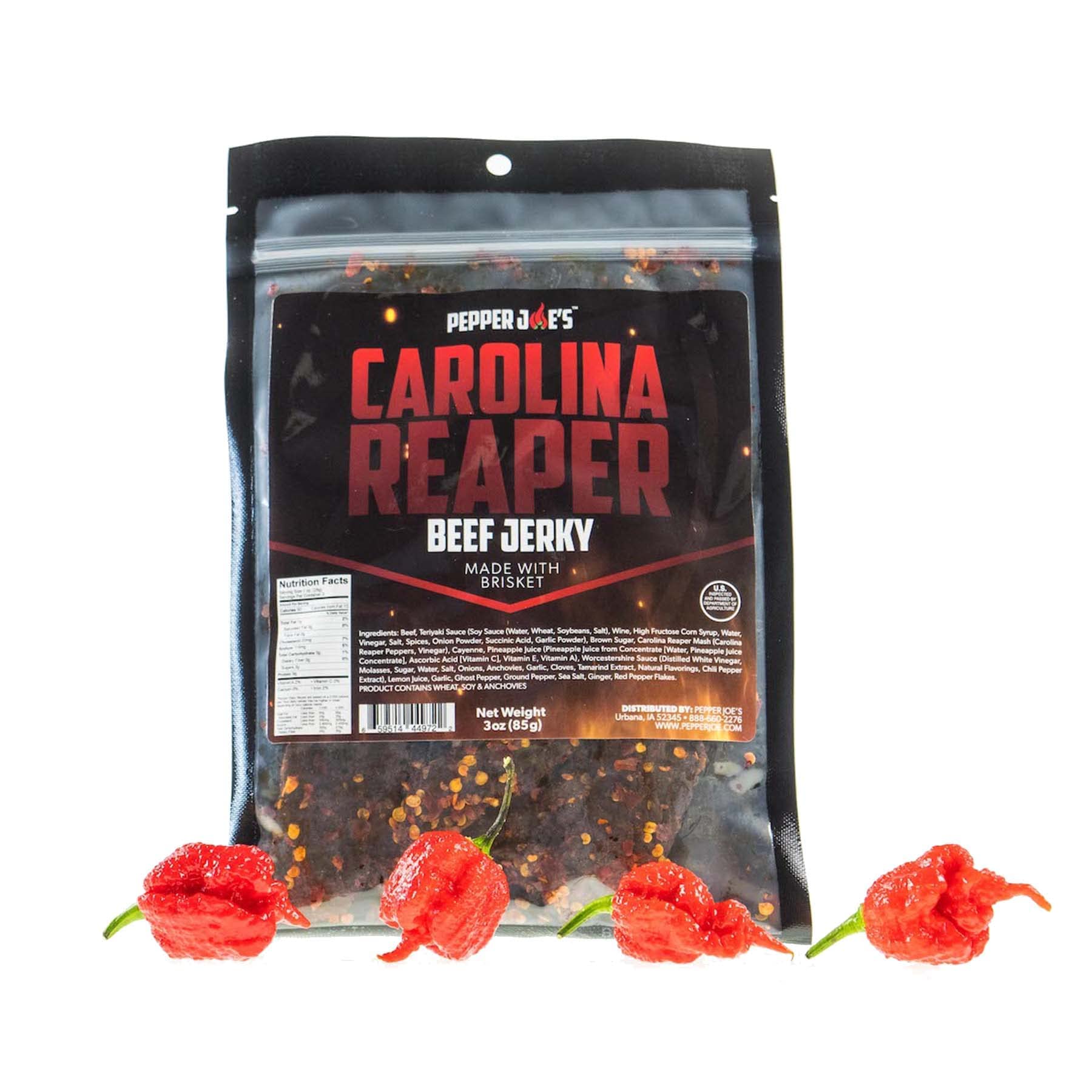 Pepper Joe’s Carolina Reaper Beef Jerky – Dangerously Delicious Spicy Beef Jerky with World’s Hottest Pepper and Premium Brisket Cuts – 3 Ounces