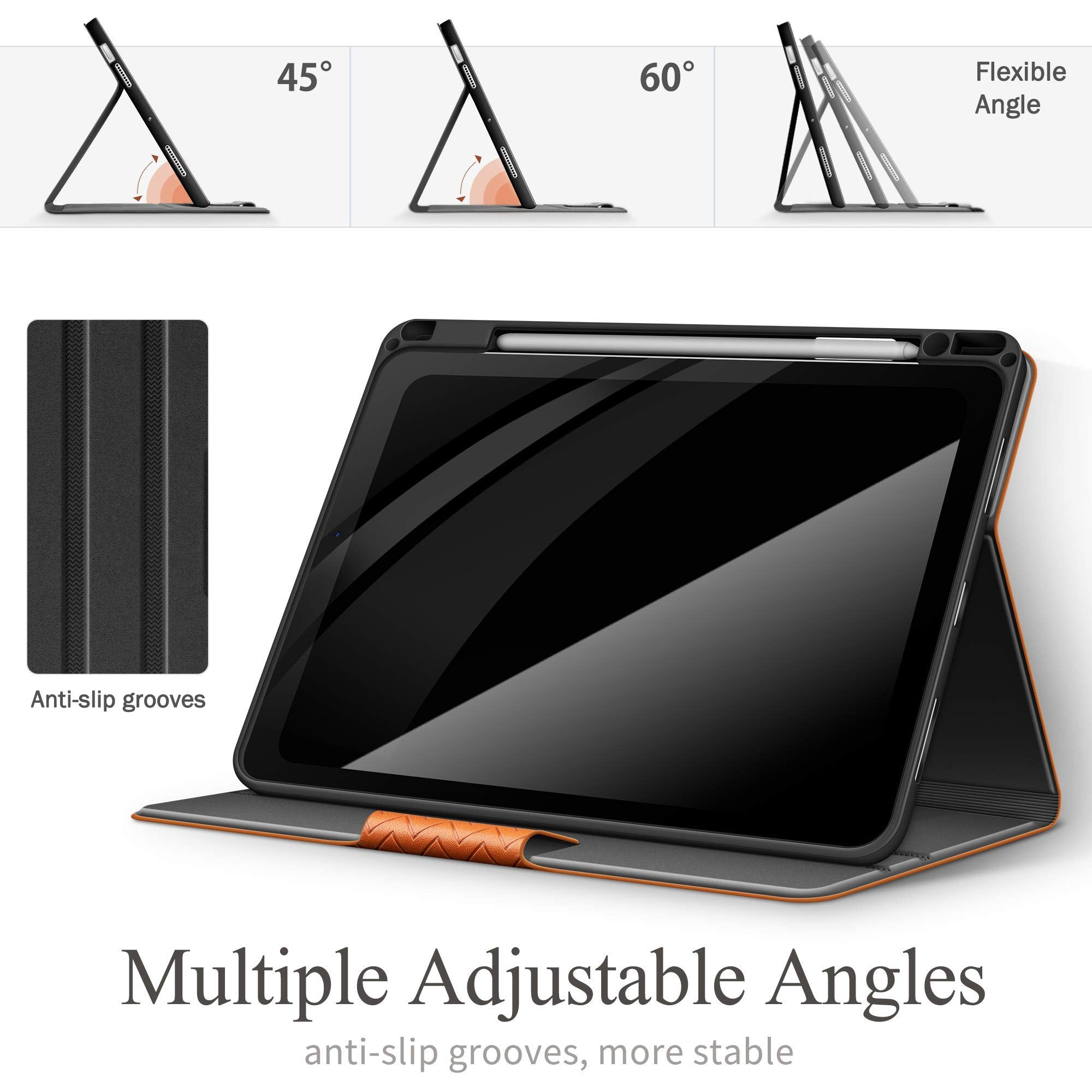 auaua Case for iPad Air 11 Inch (2024)/iPad Air 5th/4th Generation (2022/2020) with Pencil Holder, Auto Sleep/Wake, Adjustable Angle (Brown)