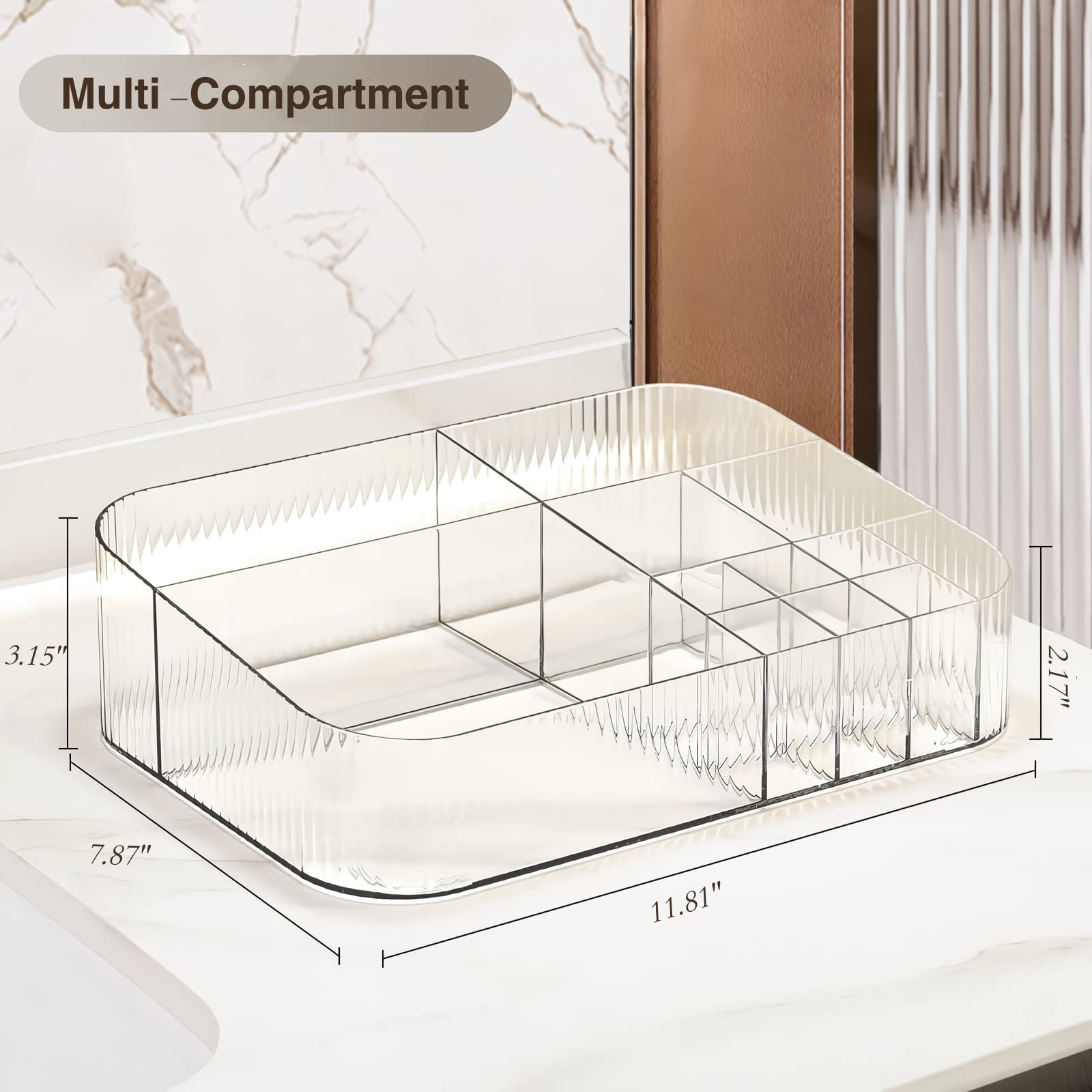 Decorcode Clear Vanity Makeup Organizer | 12-Compartment Holder for Brushes, Eyeshadow Palettes, & Beauty Supplies | Stacks Storage Drawers