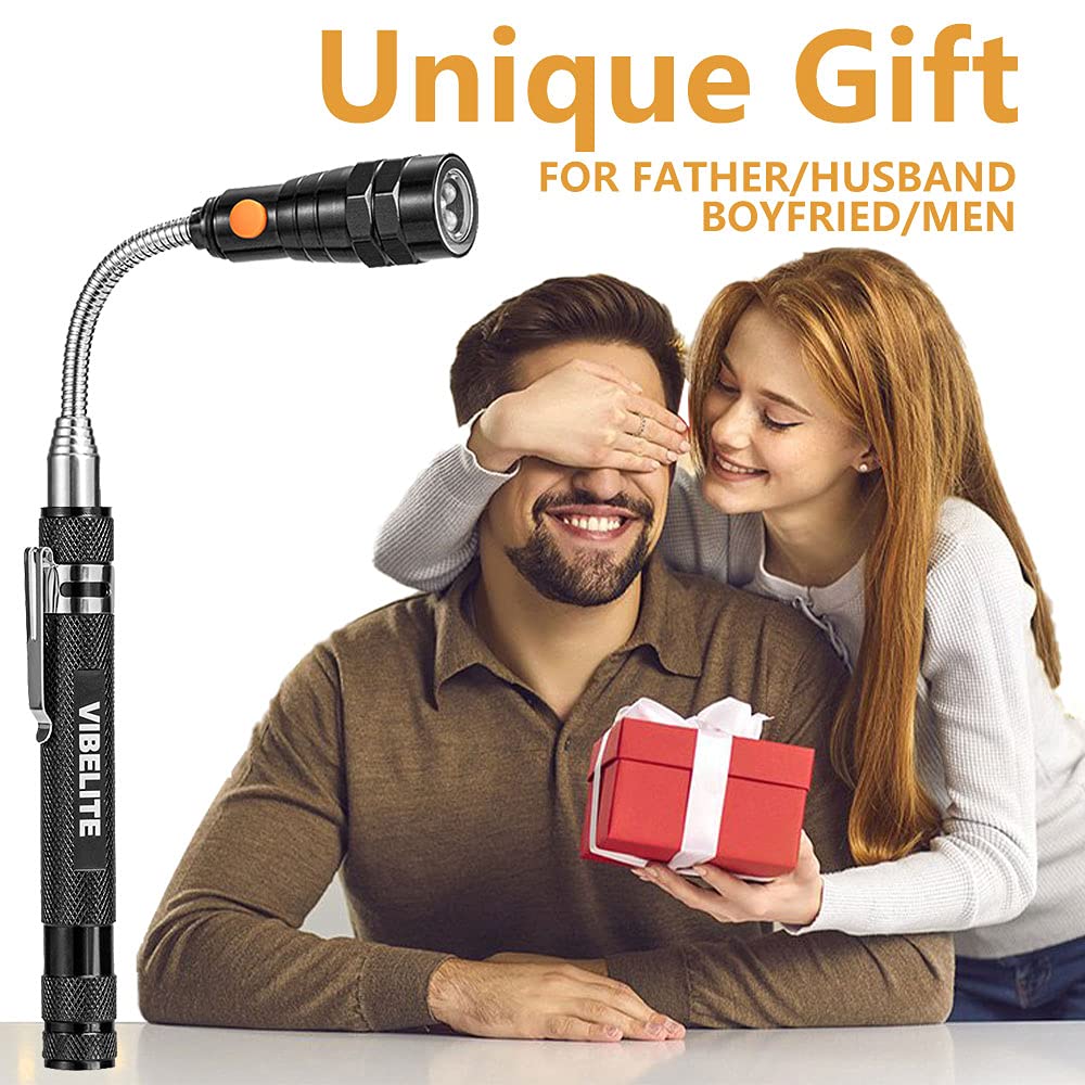 Magnetic Pickup Tool with LED, Telescoping Magnet Flashlight, Gadget Tools Birthday Gifts for Men, Handyman, Husband, Boyfriend, Him, Father, Dad (Black)
