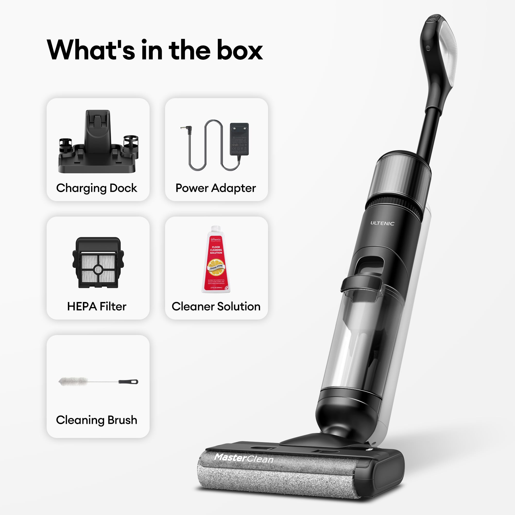 Ultenic Cordless Vacuum Mop All in One Combo, Wet Dry Vacuum Cleaner with Self-Cleaning, Long Runtime, Smart Mess Detection, LCD Display, Great for Hard Floors and Sticky Messes, AC1 Elite