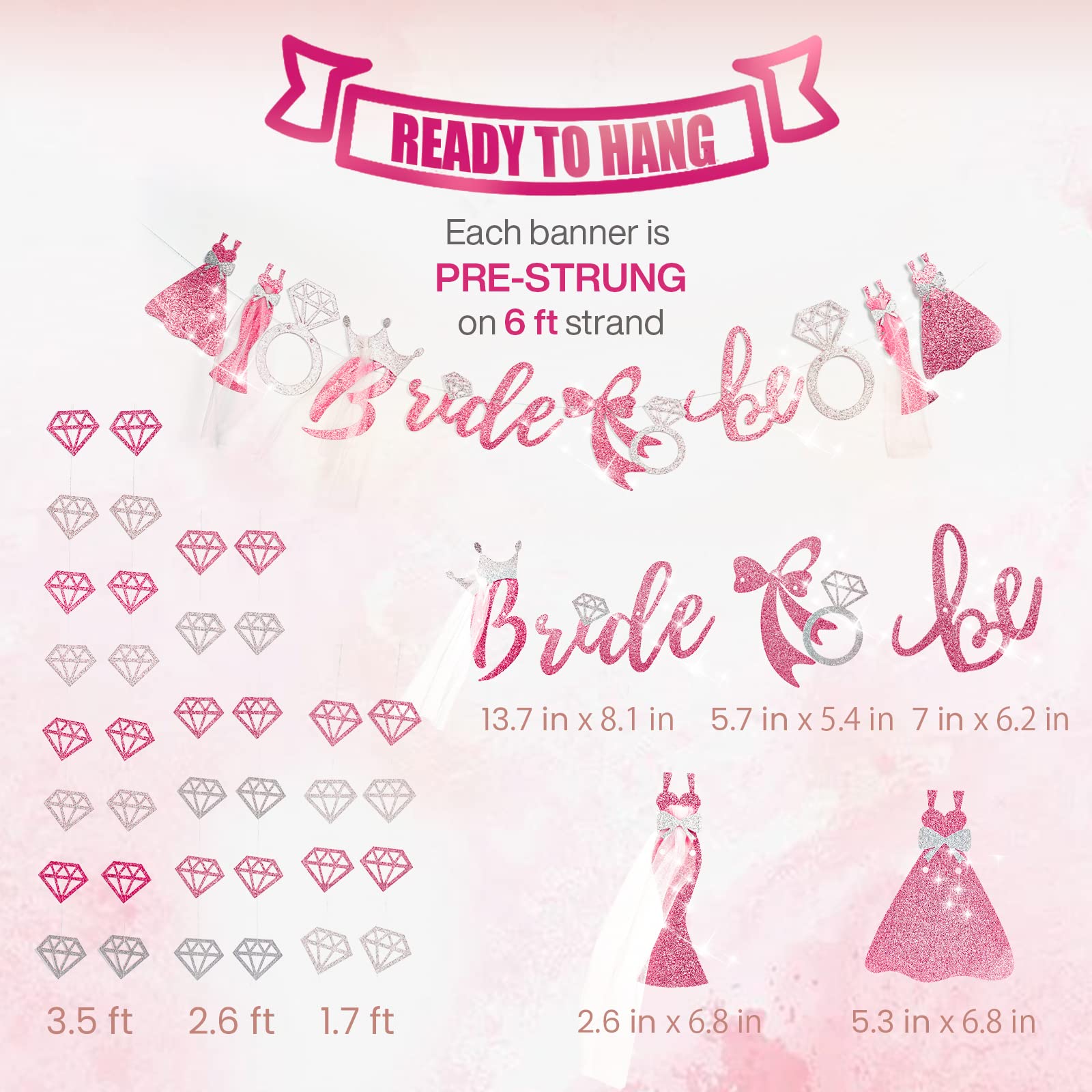 PartyWoo Rose Gold Bachelorette Banner Bride to Be Decoration Sign Diamond Garlands for Bride to Be Party Bridal Shower Girl Bachelorette Wedding Party Decortions