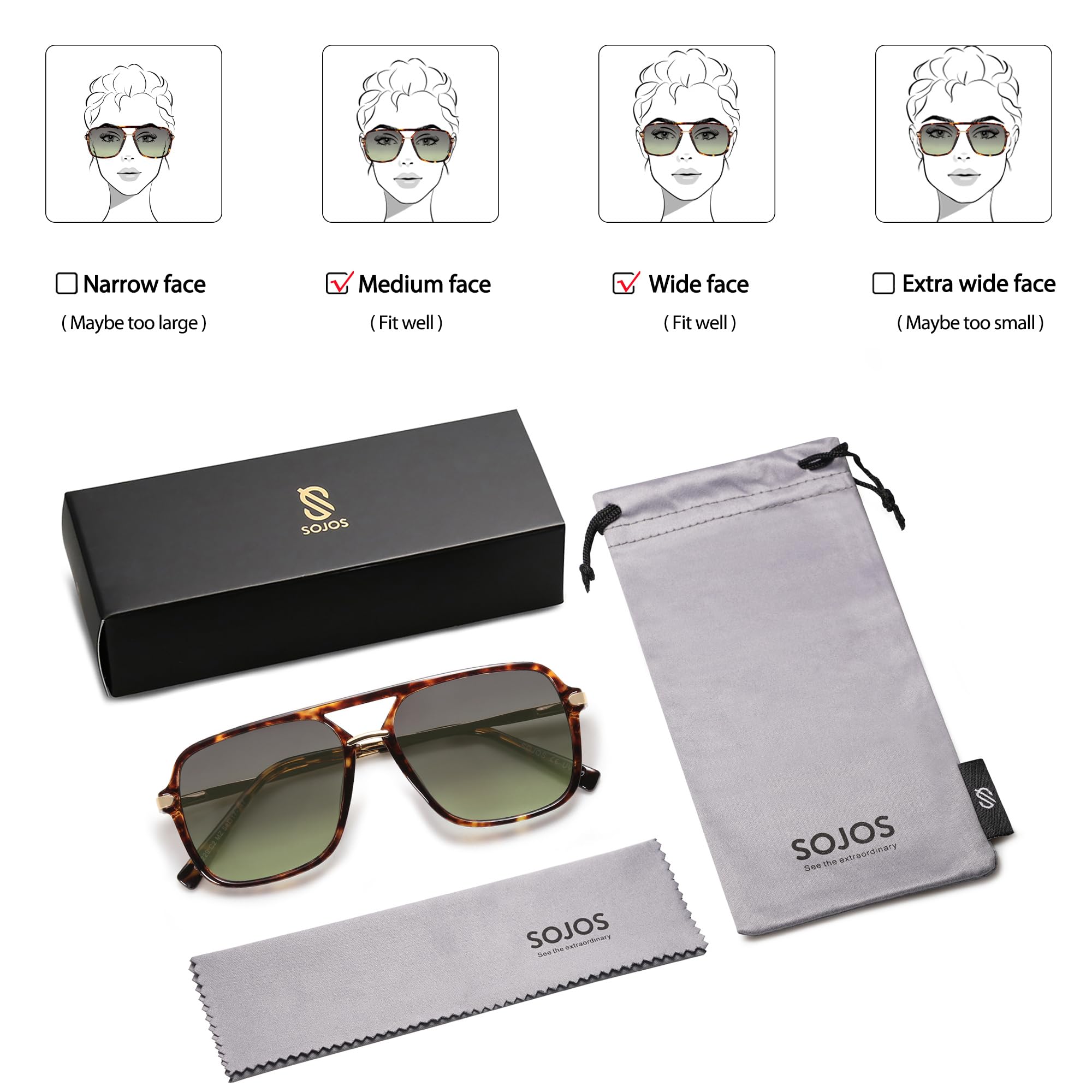 SOJOS Sunglasses for Women & Men, Square, Retro, Polarized Lens, Trendy Aviator, 90s Shades (SJ2229, Yellow Tortoise Green)