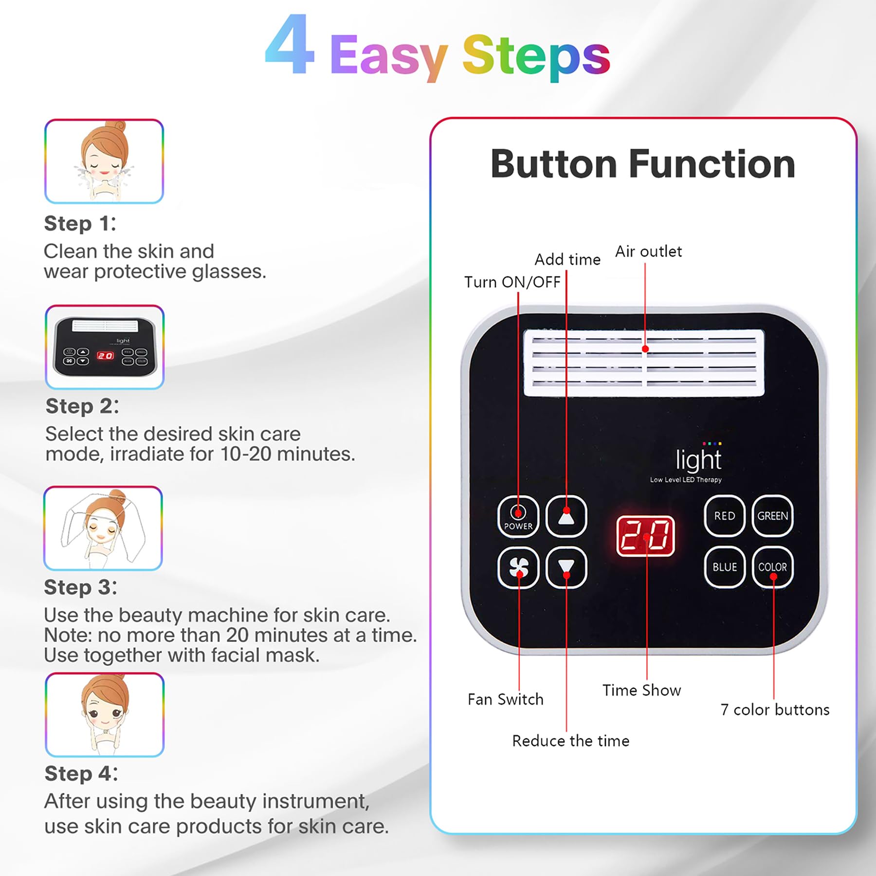 Fxtiaa LED-Face-Light-Therapy, 7 in 1 Color LED Face Mask Facial Body Beauty Equipment