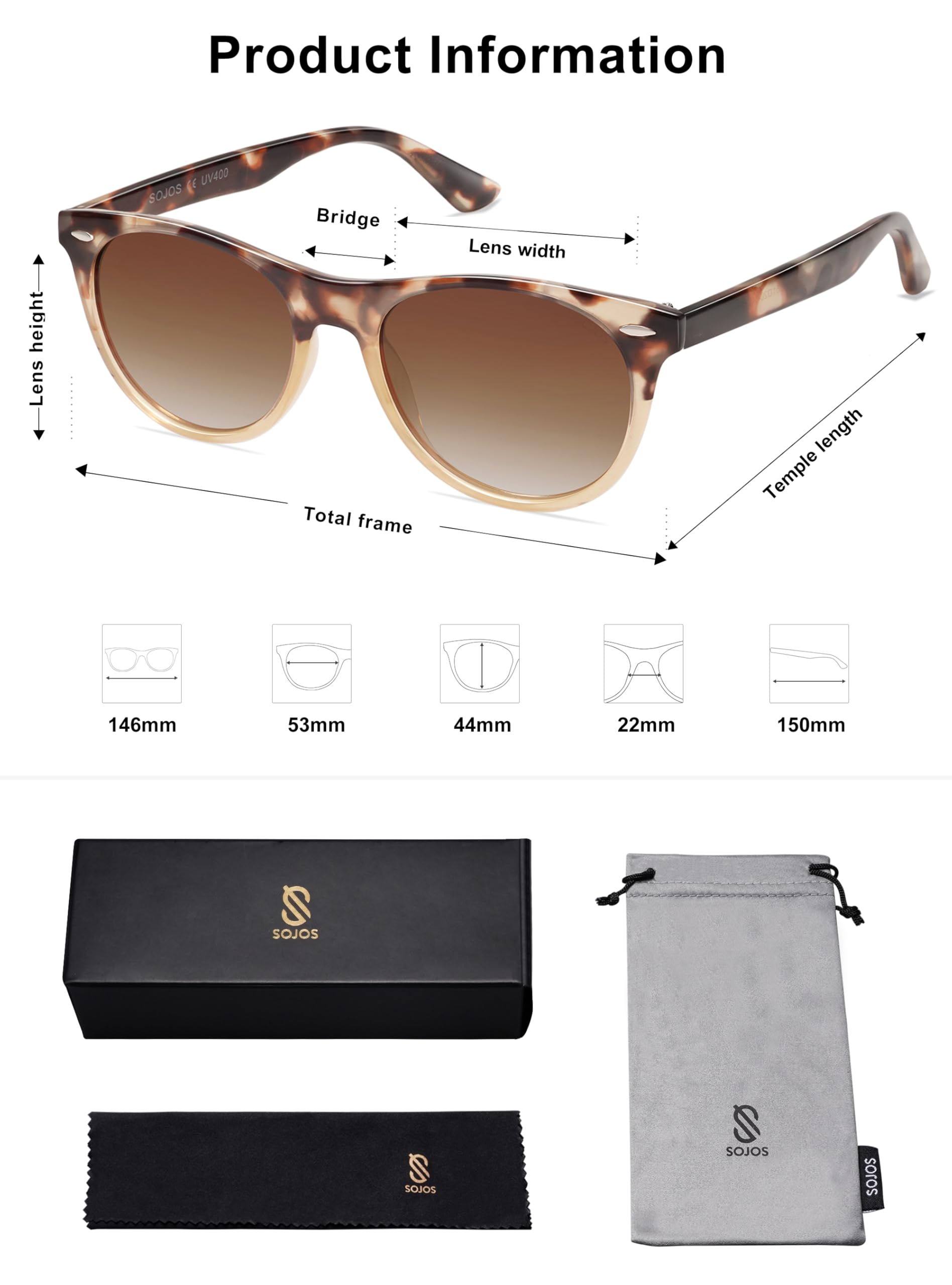 SOJOS Classic Polarized Sunglasses for Women Men Small UV400 Lenses SJ2076 with Brown Tortoise/Brown
