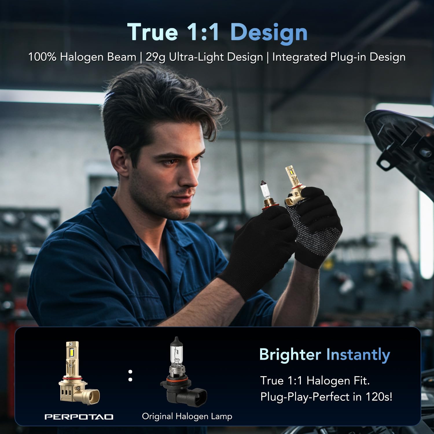 PERPOTAO 9005/HB3 Bulbs, 46000LM 800% Ultra Bright, 60000H Long Life, 6000K White, Mini 1:1 Fit, IP68, Plug & Play, 2-Pack