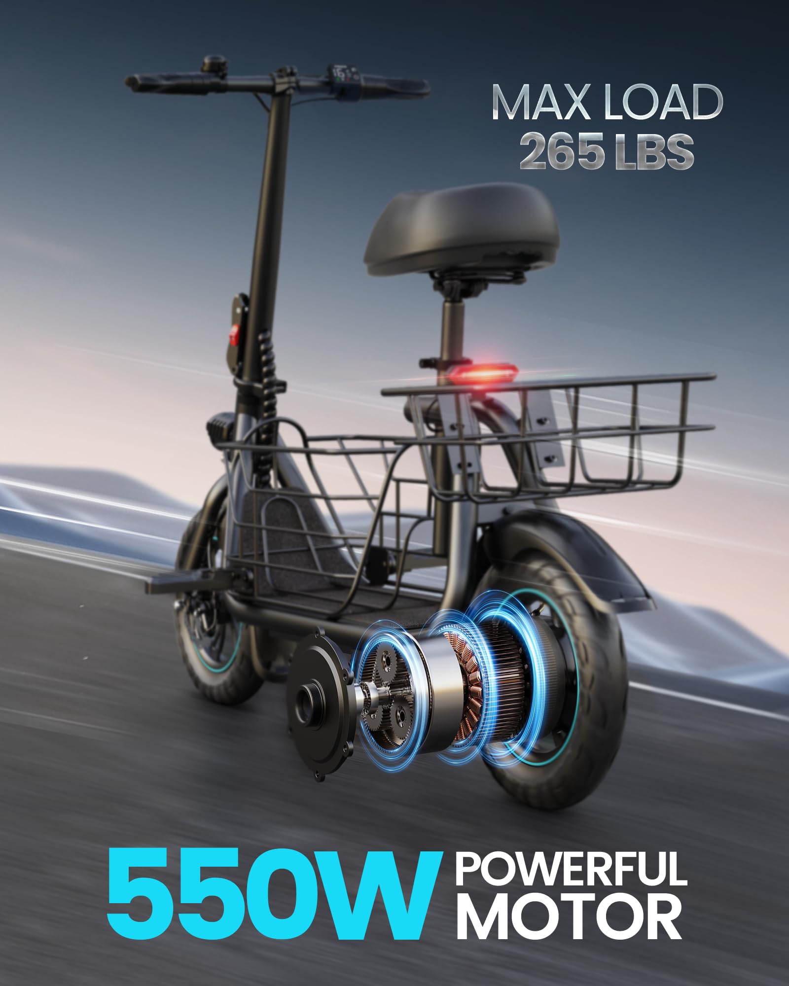 Gyroor Electric Scooter for Adults with Large Pet Basket – Dog-Friendly 550W Motor 19 MPH, 20 Mile Long Range, Foldable Commuter E-Scooter with Comfort Seat for Pets & Groceries