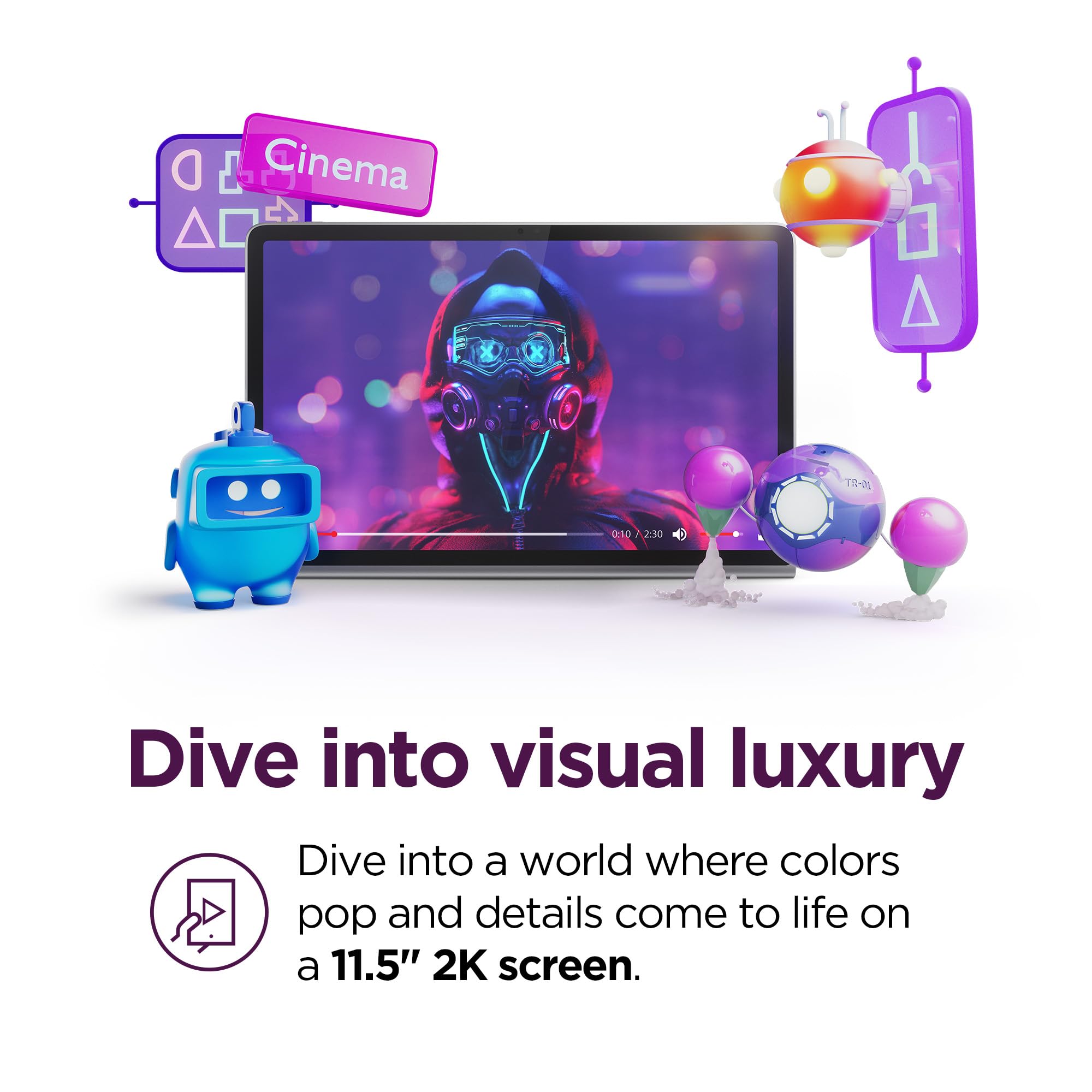 Lenovo Tab Plus - 2024 - Premium Entertainment Tablet - 8 JBL® Speakers - 11.5" 2K LCD Touch Display - 8GB Memory - 128GB Storage - MediaTek™ Helio G99 - Folio Case Included - Luna Grey