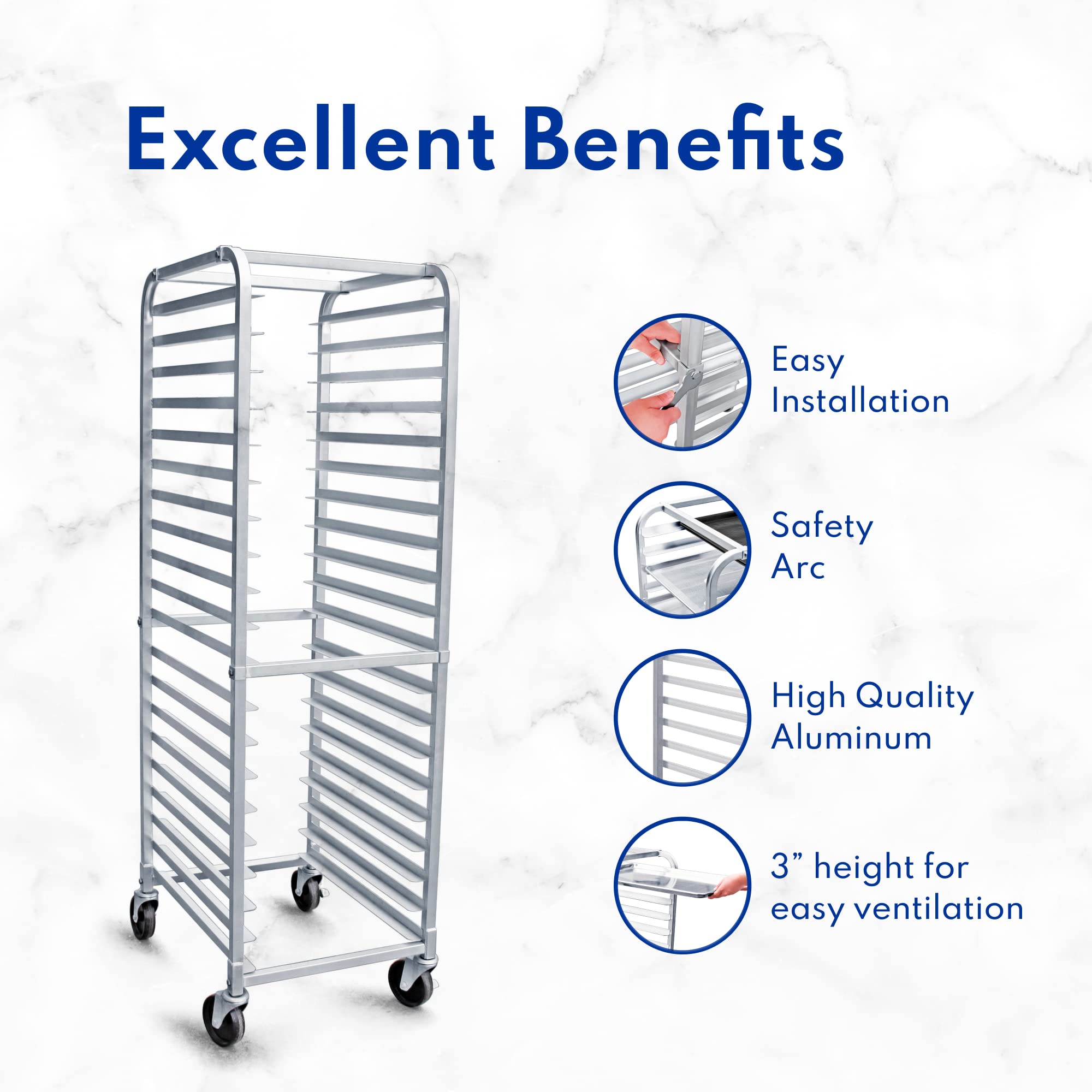 New Star Foodservice 36527 Commercial-Grade Aluminum 20-Tier Sheet Pan/Bun Pan Rack, 26" L x 20" W x 69" H with Brake Wheels Silver