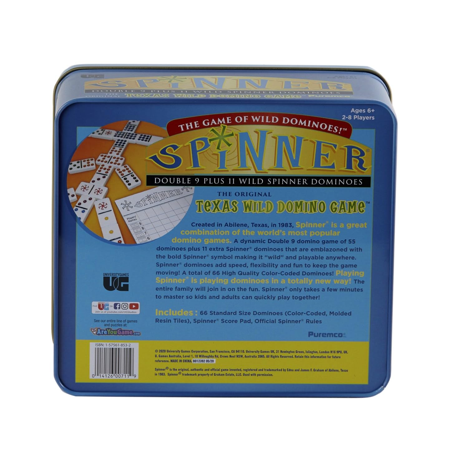 University Games, Spinner Game of Wild Dominoes in On-the-go Travel Tin , for 2 to 8 Players Ages 6 and Up