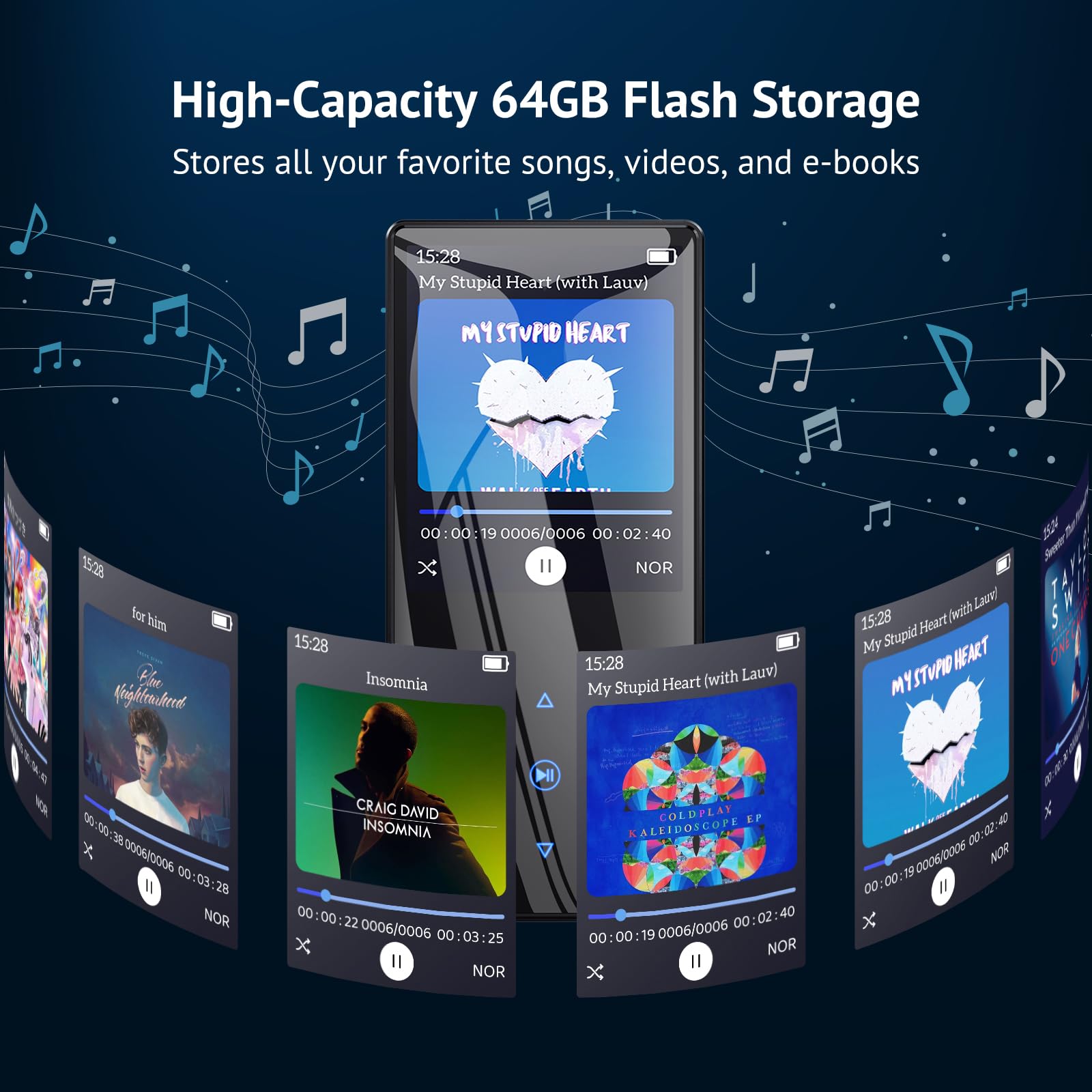 Yottix 64GB MP3 Player with Boosted Bluetooth 5.3, Music Player Features HD Speaker, 2.4" Screen, Touch Buttons, Expandable SD Card Slot, Supports FM Radio, Voice Recorder, E-Book, and More
