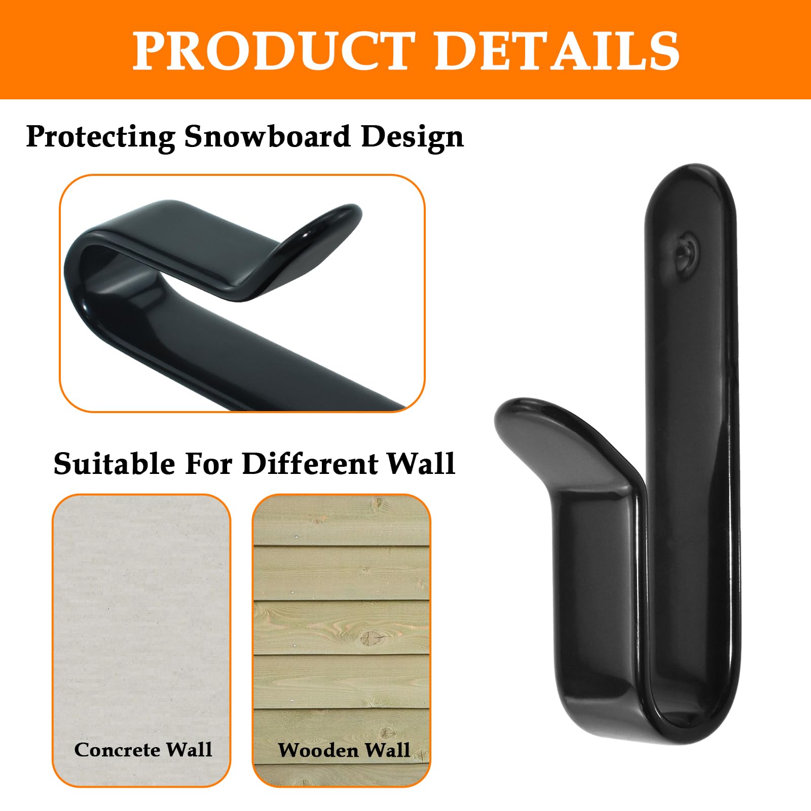HONSNKS 2Pcs Snowboard Wall Rack Snowboard Wall Mount Clips Horizontal Skateboard Wall Mount Display Rack Snowboard Storage for Room, Garage