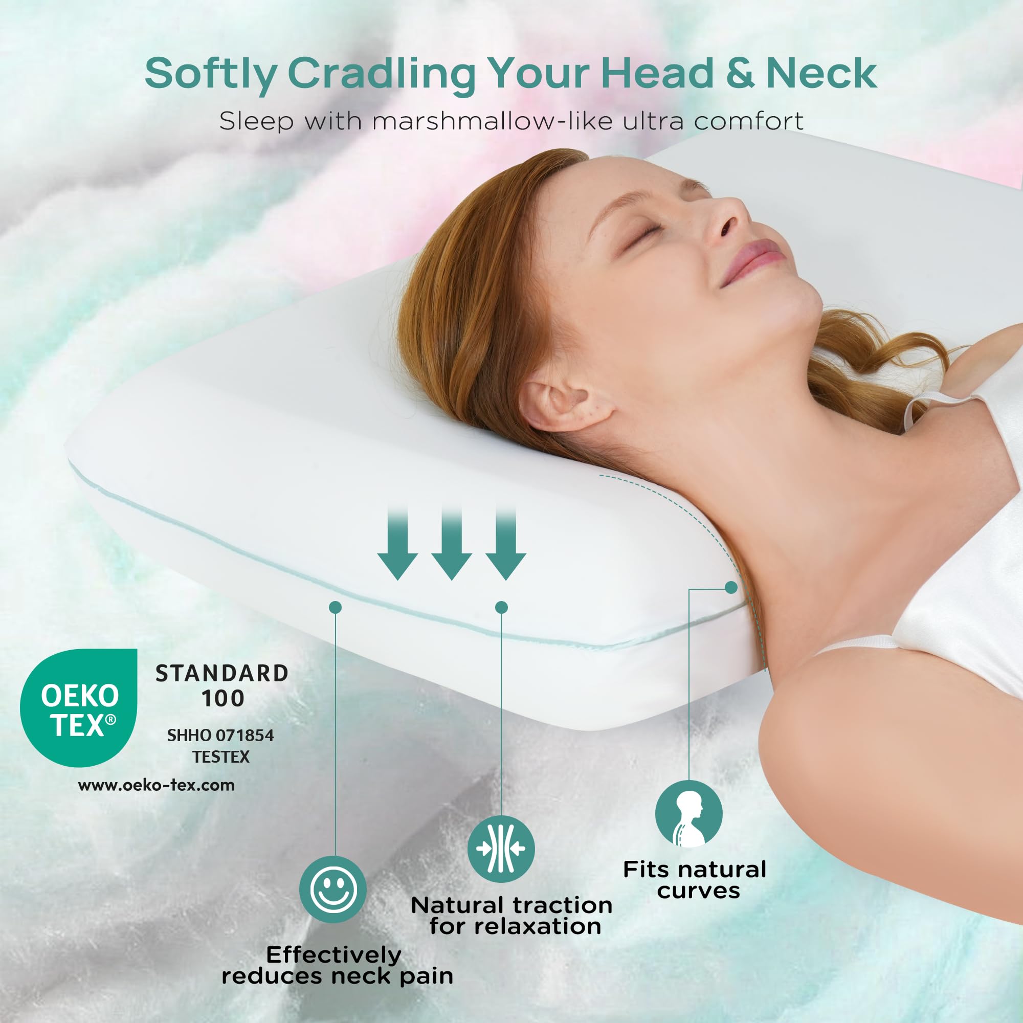 Releep Soft Cooling Memory Foam Pillow, Neck Pillow for Sleeping, Cervical Neck Pillow for Side Sleepers, Back Stomach Sleepers, Ergonomic Pillow for Neck Pain Relief, Orthopedic Deep Sleep Pillow