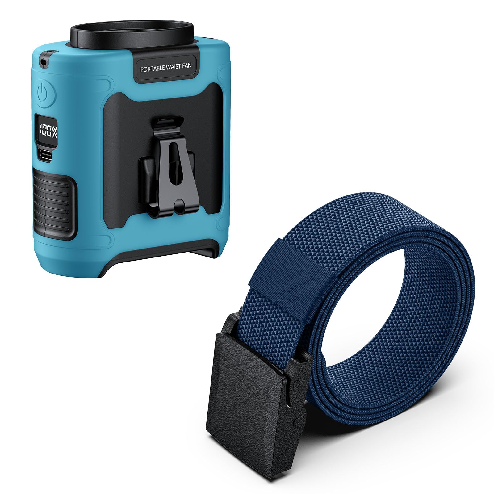 morsisho 1 Pack Blue Portable Waist Fan and 1 Pack Dark Blue Tactical Nylon Belt