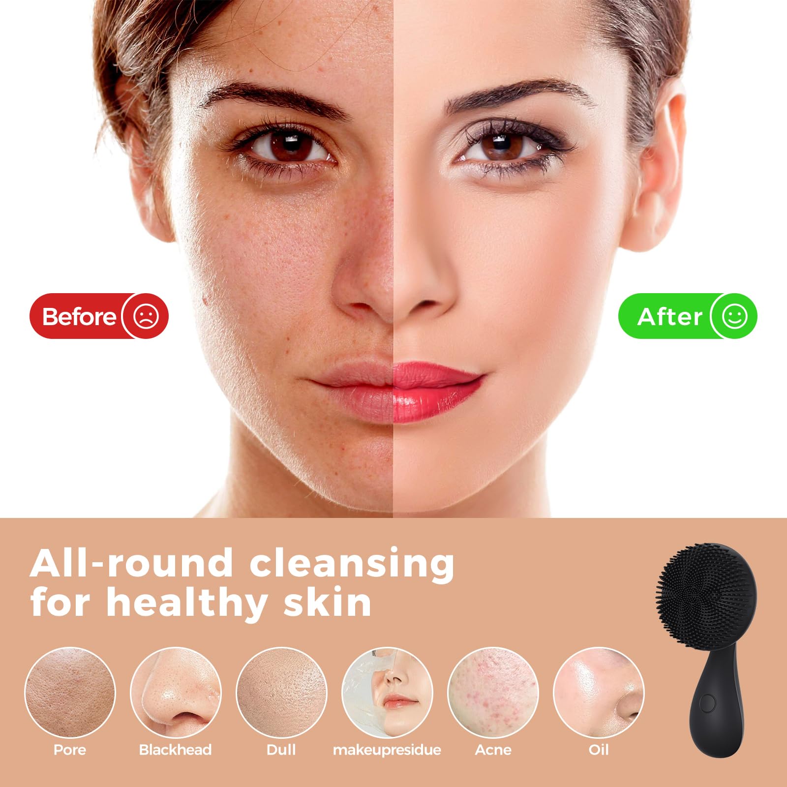 2 in 1 Facial Cleansing Brush,Rotating Magnetic Beads & Massage Cleaning Silicone Face Scrubber,Waterproof and Rechargeable Face Scrub Brush