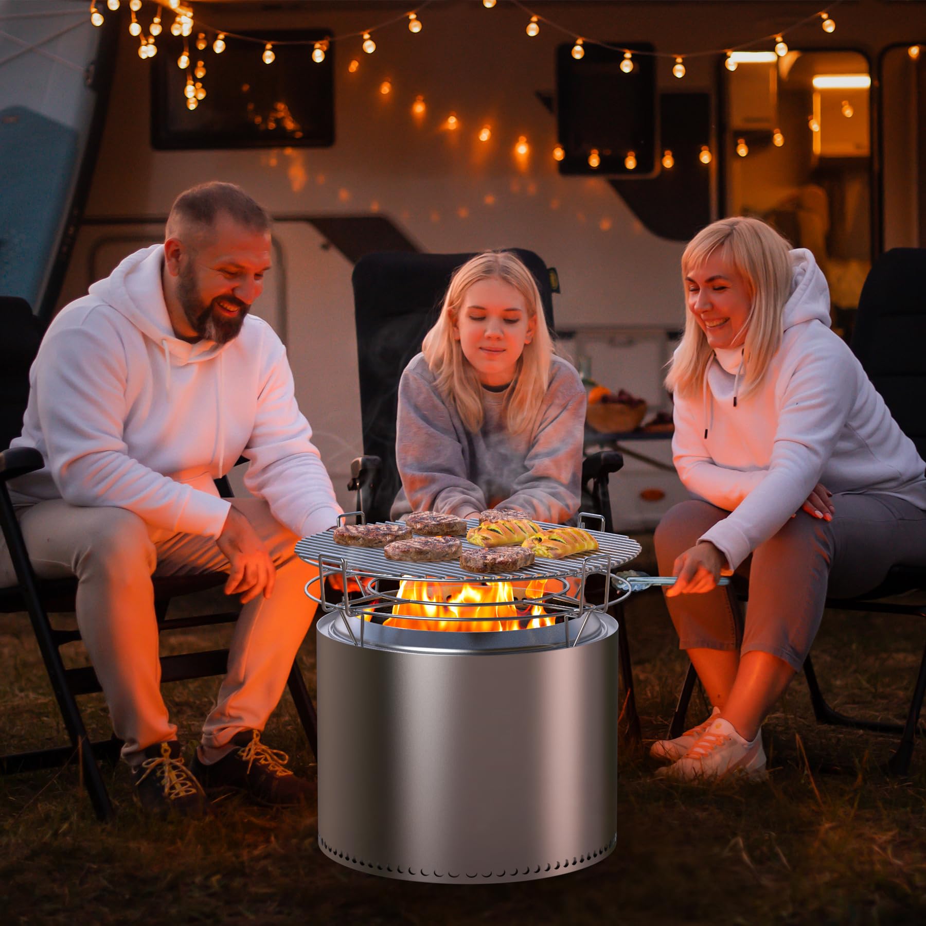 22" Cooking Grate System for Solo Stove Bonfire, Fire Pit Cooking Grate for Solo Stove Bonfire Fire Pit and Other 19" Outdoor Firepits, BBQ Gourmet Sear System for Outdoor Camp Fire