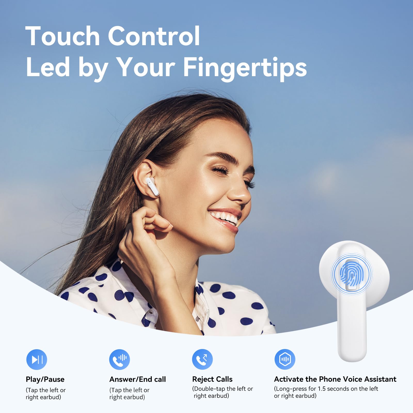 REMCCI Multifunctional App Control Wireless Earbuds, Ultra Long Playtime, LED Power Display,Fast Charging, Headphones Bluetooth 5.3,Dual Microphone AI Noise Reduction