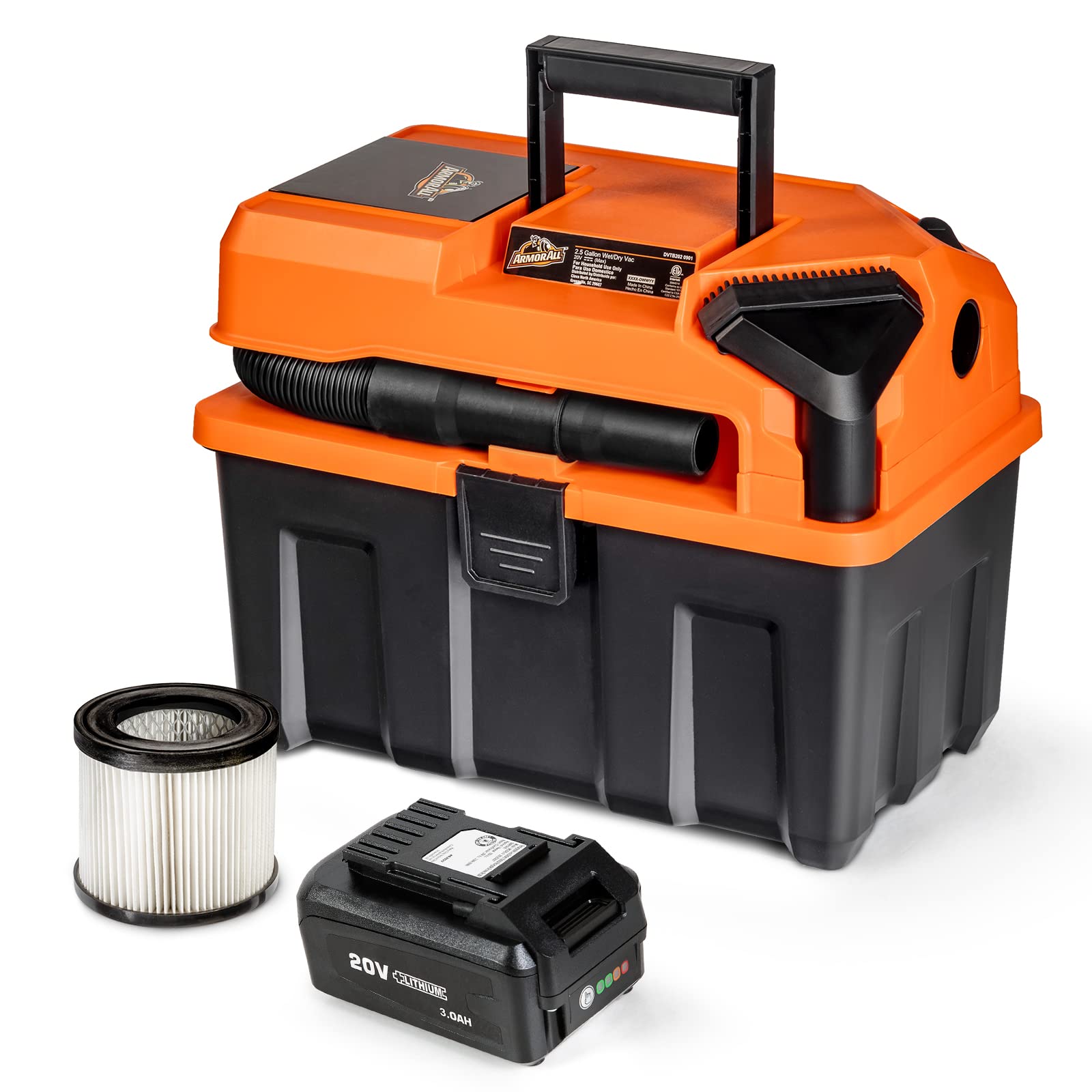 Armor All Cordless 20V Utility Vac 2-Tool Kit,Orange; Black
