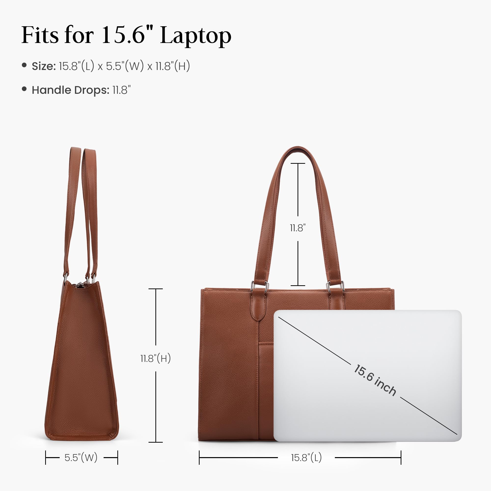 befen Genuine Leather Work Tote Bag for Women, Women's 15.6 Inch Work Bags Totes Purse Shoulder Purses Handbags Cognac Brown