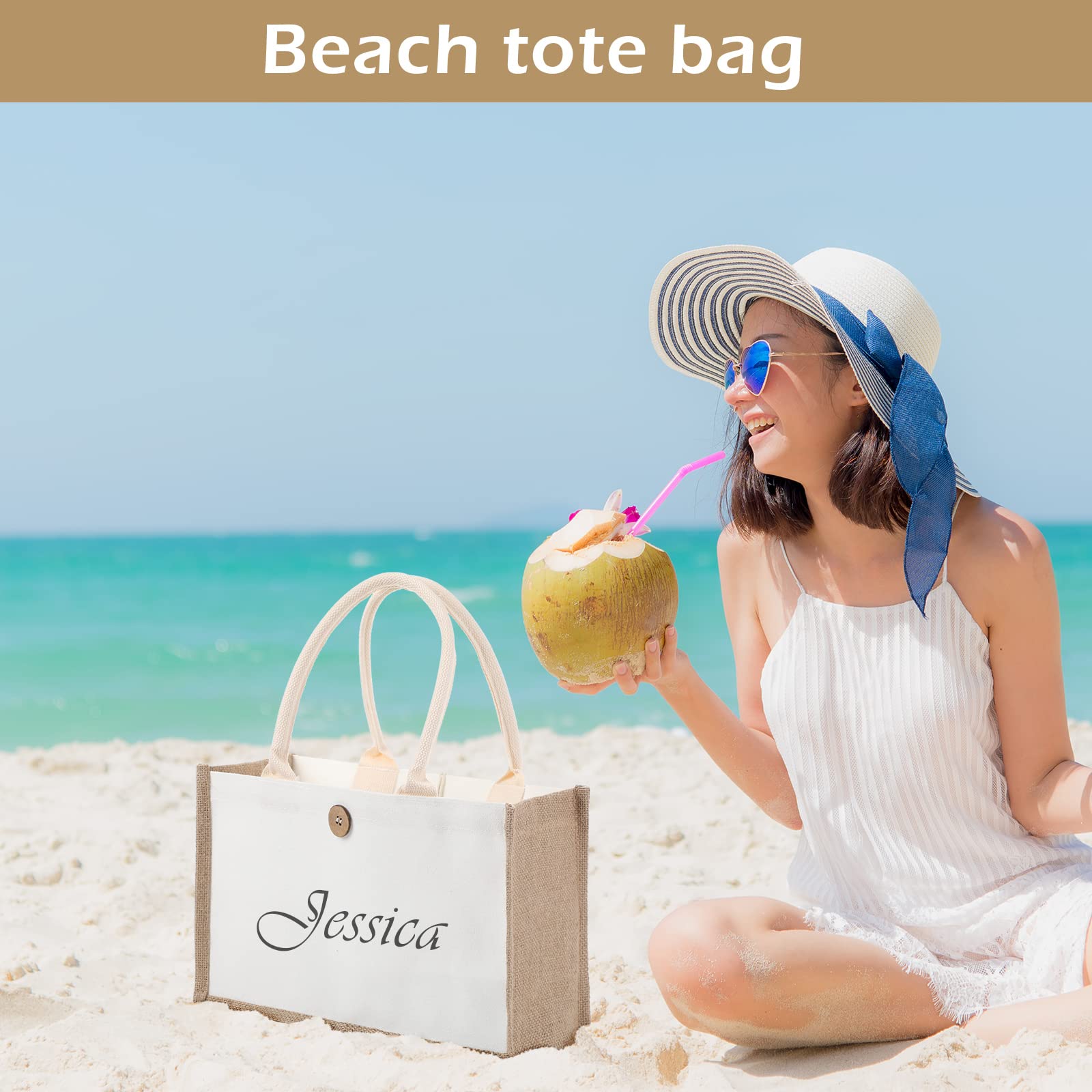 12 Pieces Jute Tote Bags Burlap Tote Beach Bags with Handles Reusable Waterproof Tote Shopping Bag Blank DIY Canvas Gift Bag Jute Travel Tote Bag for Beach Bridesmaid Wedding 14.57 x 10.24 x 6.69 Inch
